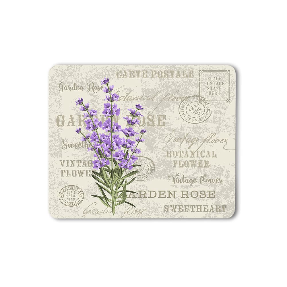 WONDERTIFY Lavender Mouse Pad - Non-Slip Rubber Base, Vintage Floral Design, 9.5