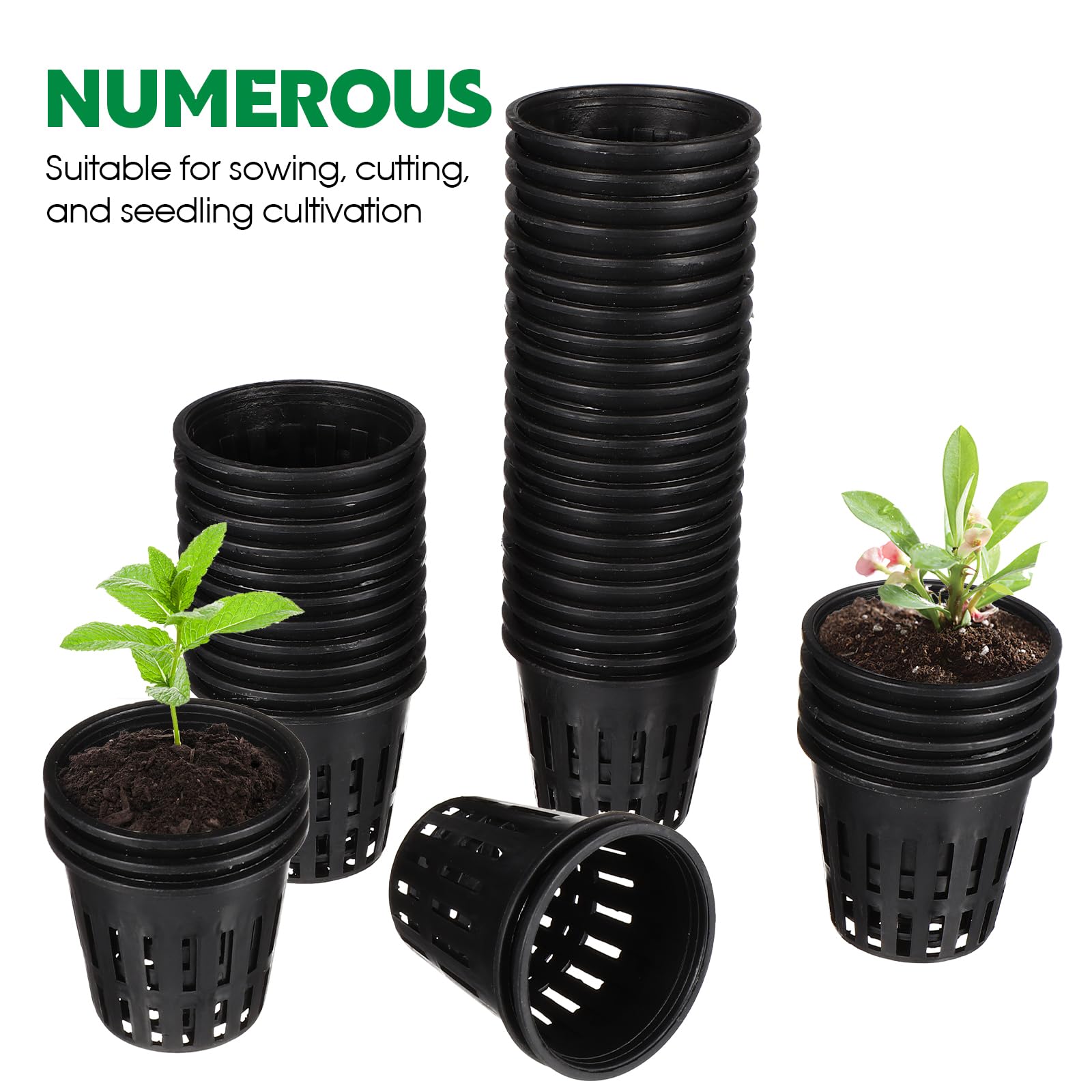 Yardwe 40PCS 2 Inch Hydroponic Net Pots - Black Plastic Garden Net Cup Buckets for Hydroponics, Aquaponics & Seed Starting - Perfect for Indoor Herb Gardens, Hydroponic Systems & DIY Planters