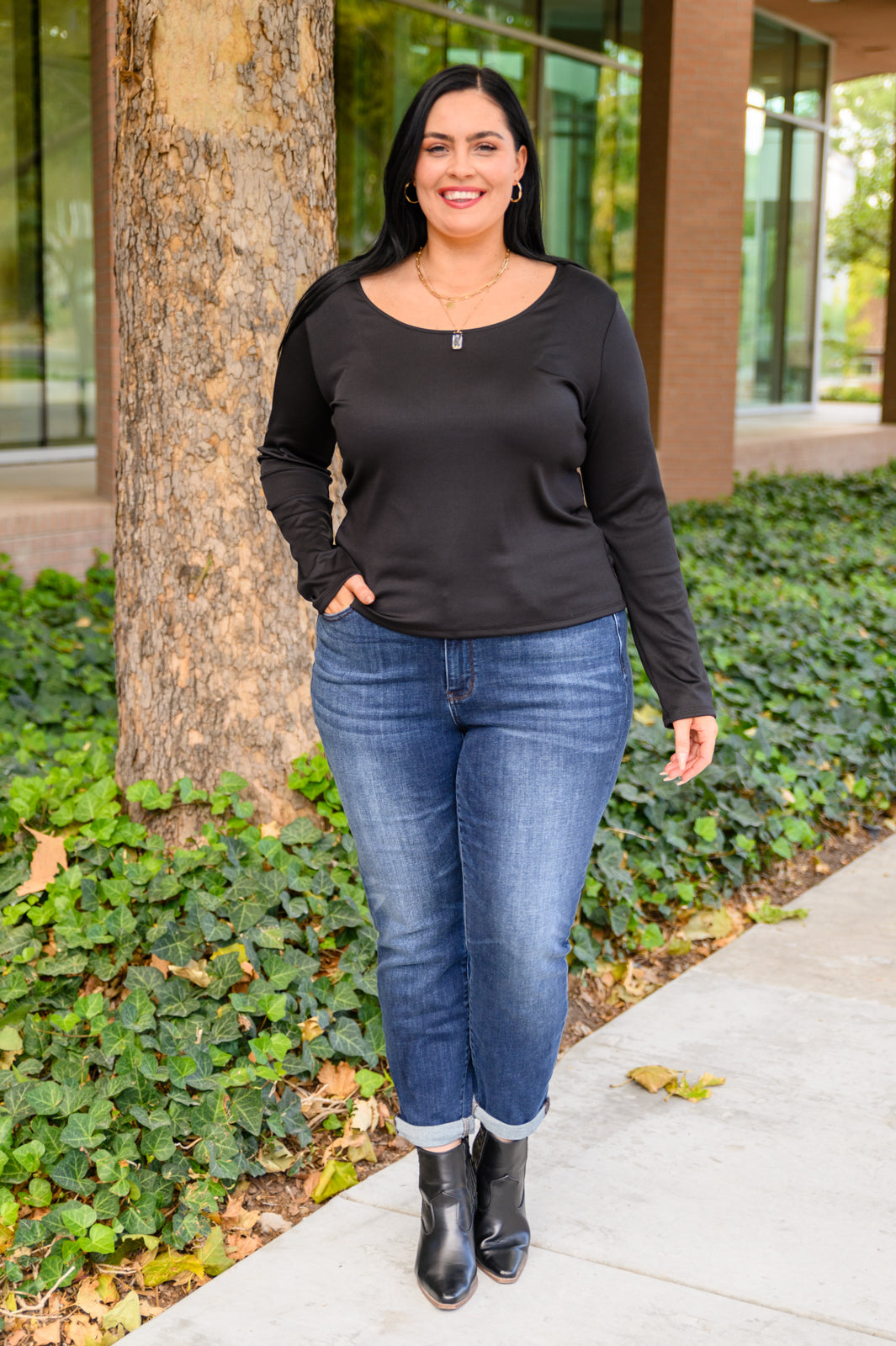 Basic Long Sleeve Top for Women - Soft Comfortable Everyday Black Shirt | Perfect for Work, Casual Outfits & Layering