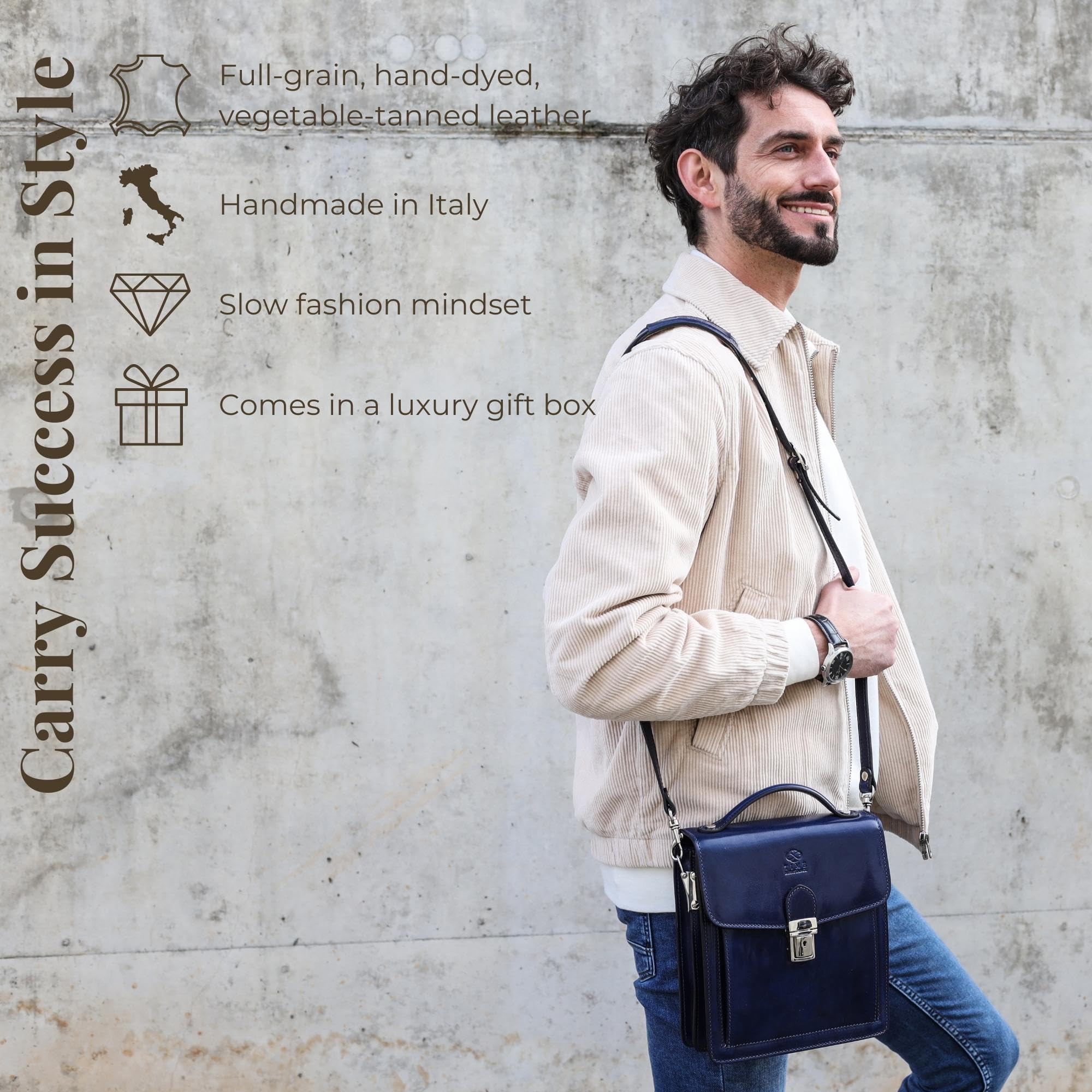 Premium Italian Leather Messenger Bag for Men - Durable Small Crossbody Briefcase with Gift Box - Perfect for Business, Travel & Daily Commute