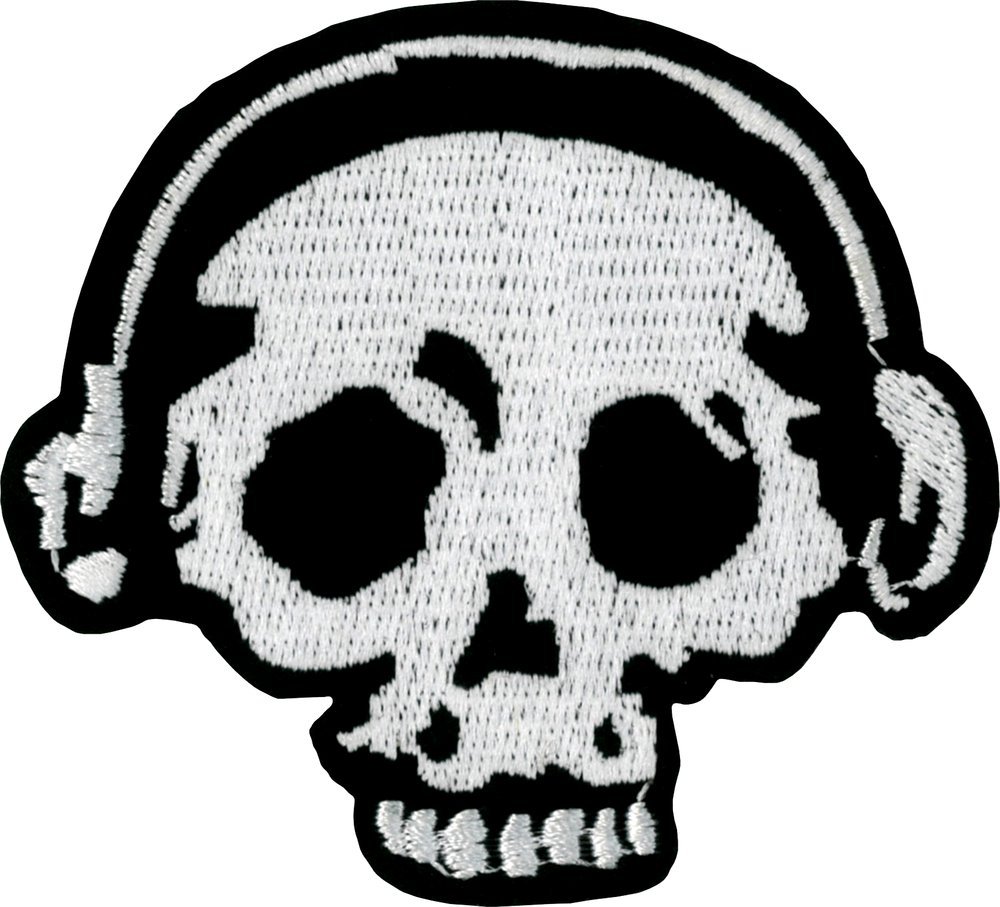 Black & White Skull Headphones Iron On Patch - Embroidered Sew On or Iron On Applique for Jackets, Bags & DIY Crafts - Perfect for Punk, Gothic & Rock Fashion Accessories