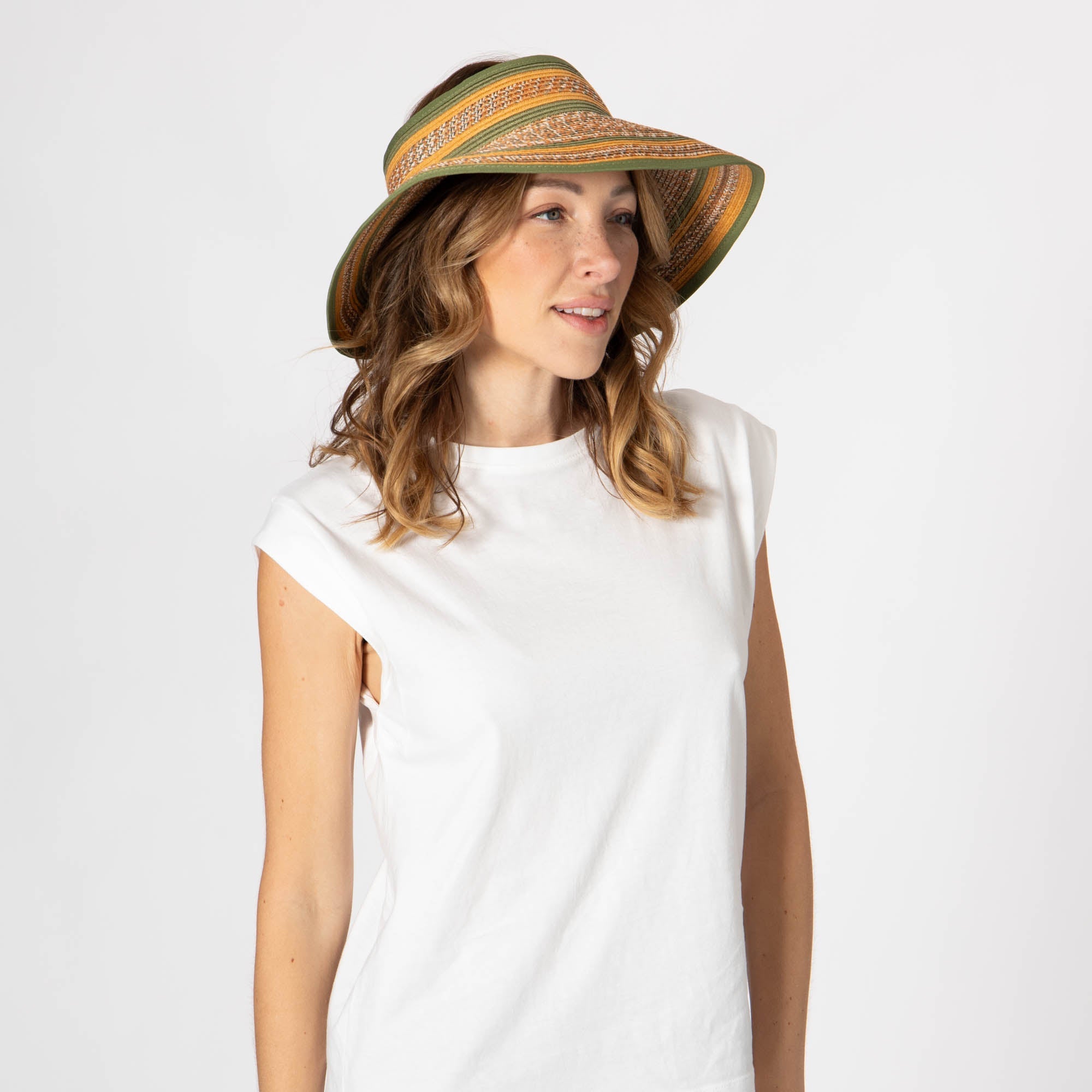 Women's Neutral Colored Ultrabraided Large Brim Packable Visor (UBV2004) - UPF 50+ Sun Protection Hat for Beach, Golf & Outdoor Activities
