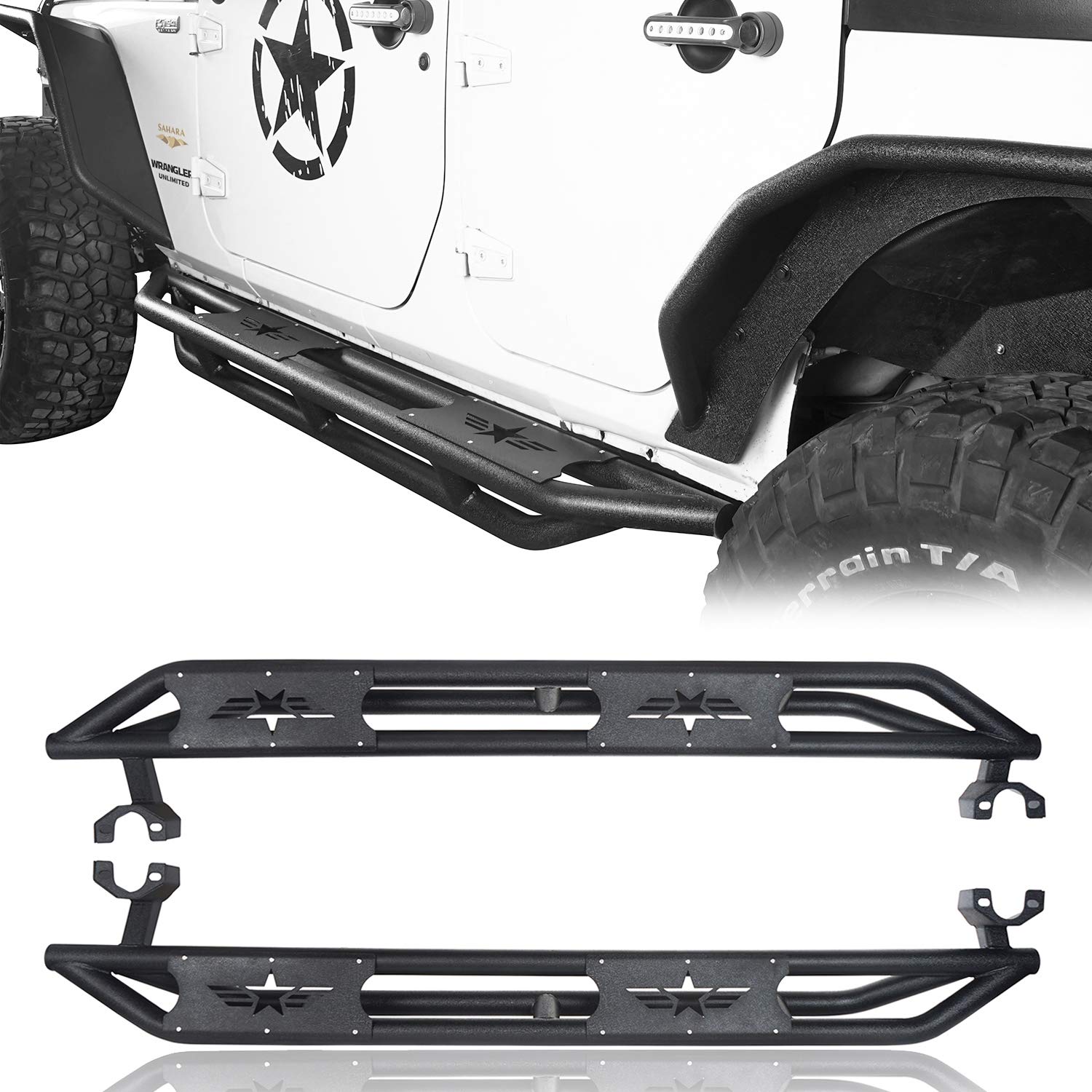 Wrangler Rock Slider Running Boards Side Step Nerf Bars for Jeep Wrangler JK Unlimited 2007-2018 4-Door - Heavy Duty Off-Road Protection & Easy Entry for Adventure & Daily Driving