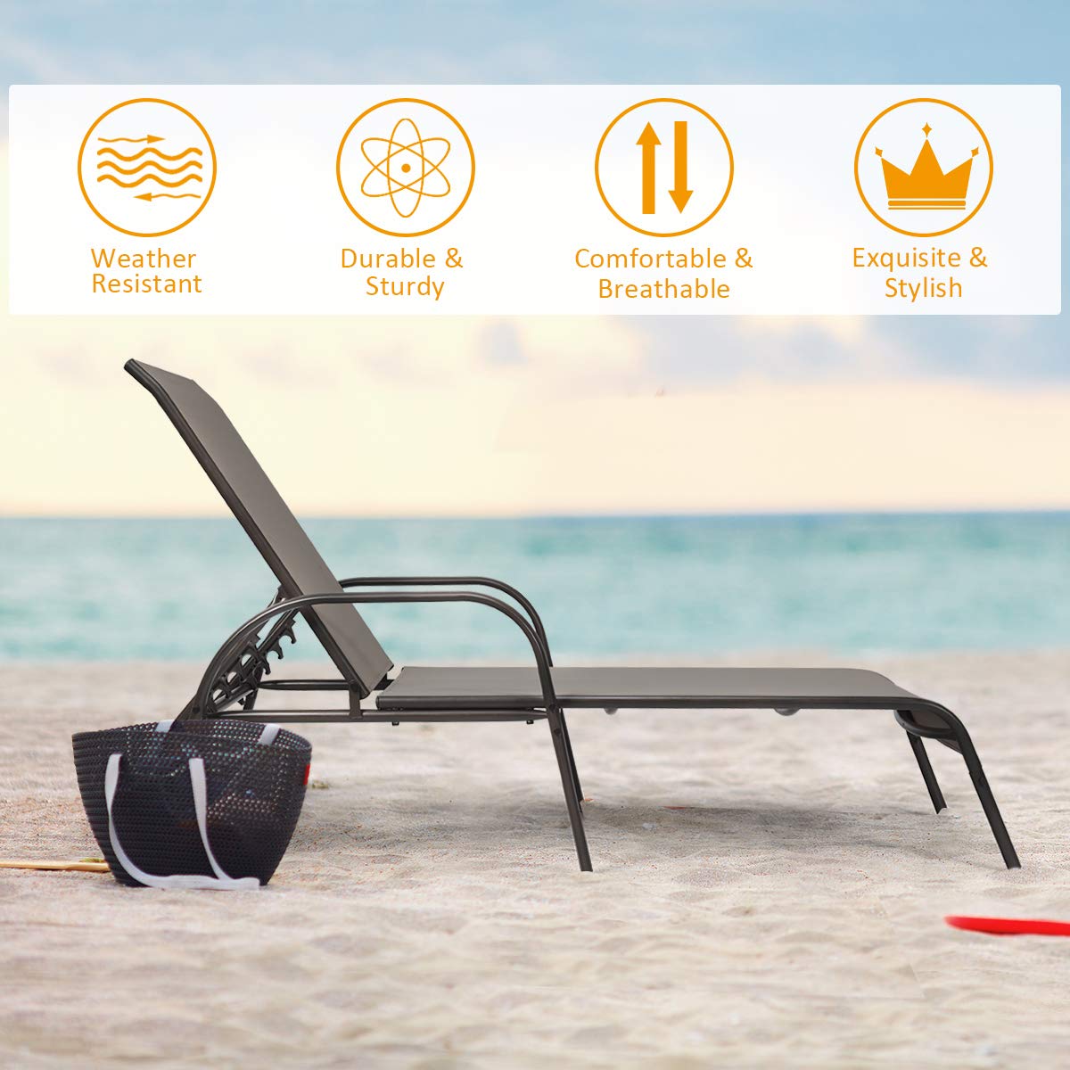 Tangkula 2-Pack Outdoor Lounge Chairs - Adjustable Reclining Patio Chaise Lounge with Heavy Duty Steel Frame - Perfect for Poolside, Beach, Backyard & Balcony Relaxation - Durable Outdoor Furniture for Sunbathing & Lounging