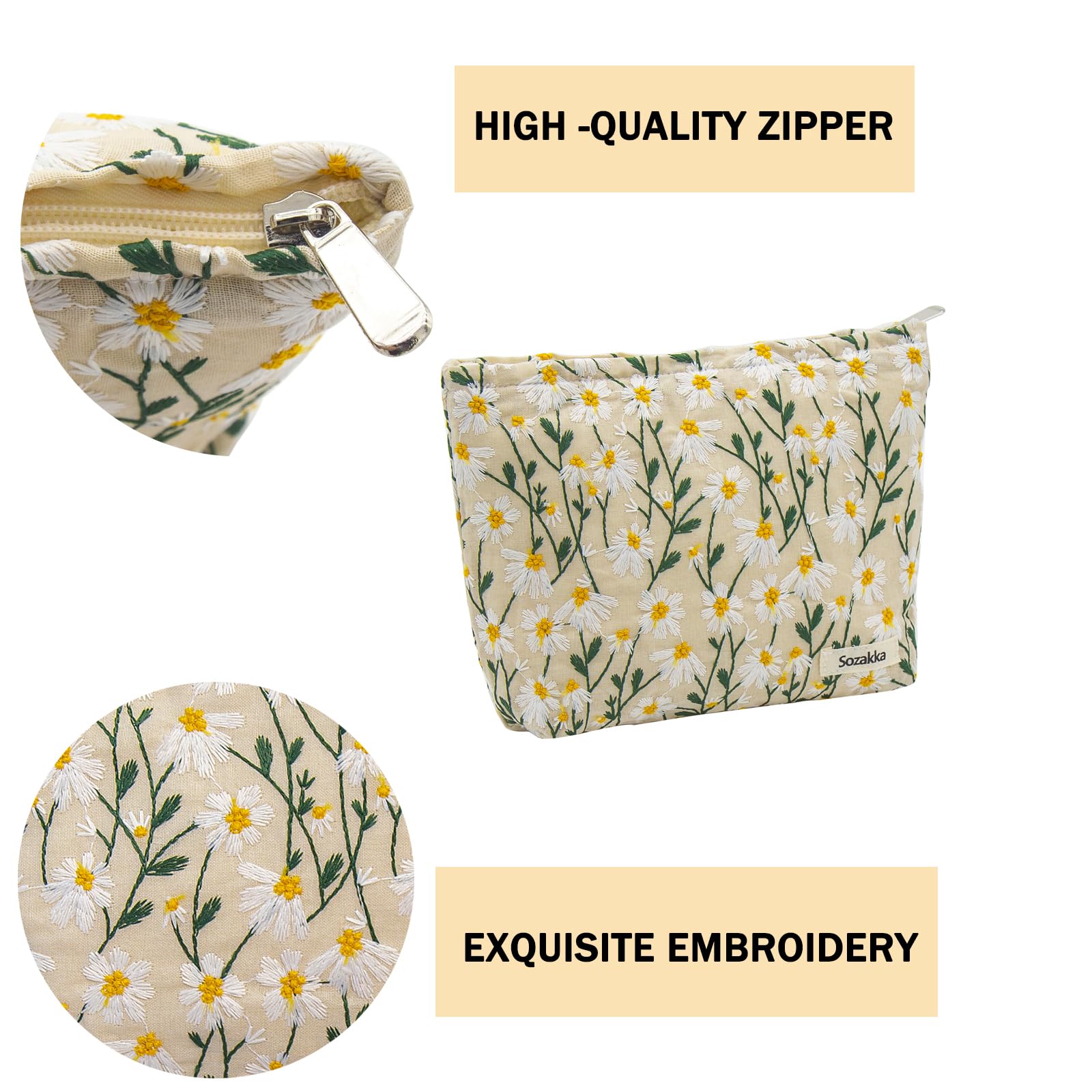 2 Pcs Large Floral Embroidery Makeup Bags for Women - Travel Cosmetic & Toiletry Organizer with Zipper, Small Cosmetic Pouch Purse for Girls & Teens - Perfect for Travel, Gym, Daily Use & Gifts