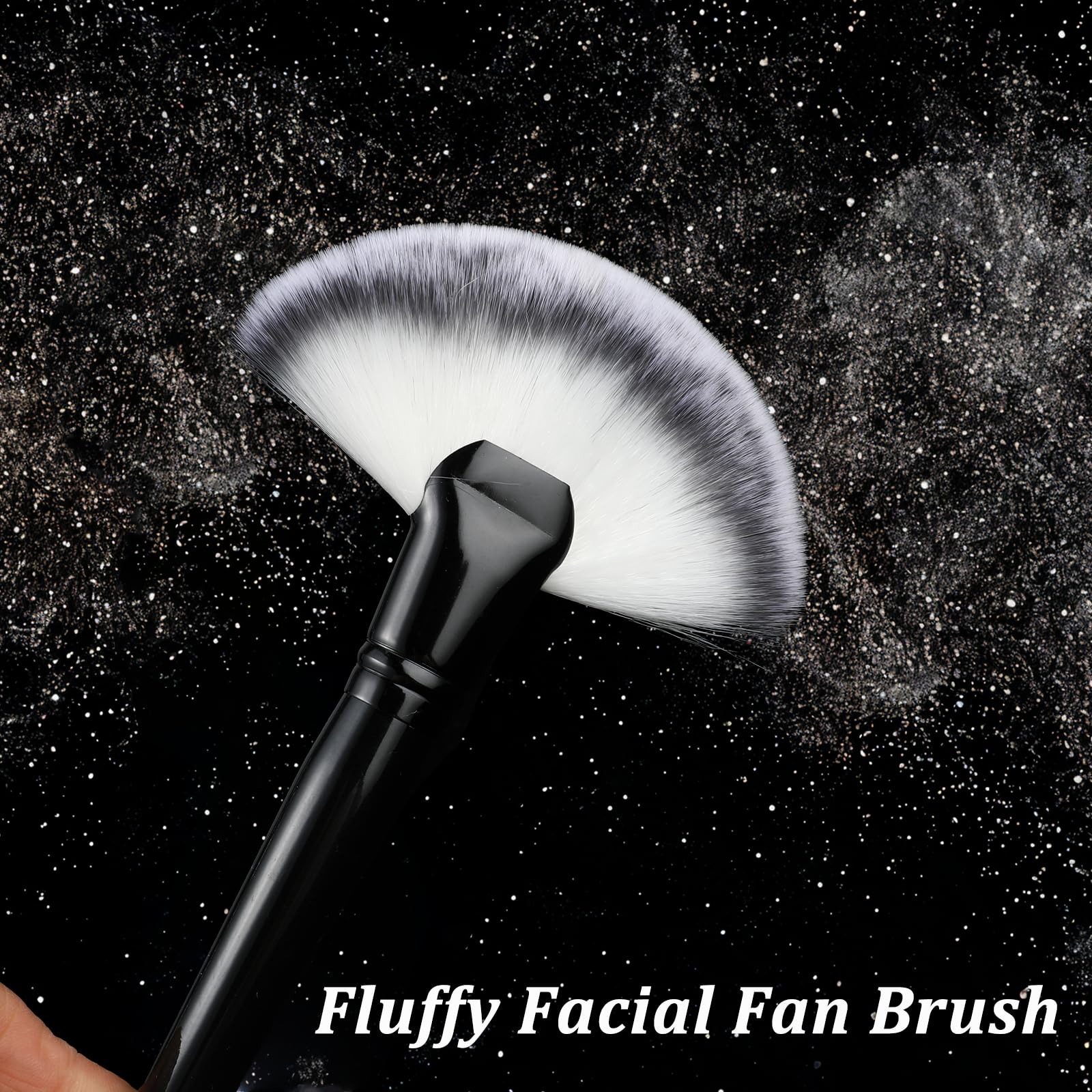 2 Pcs Soft Fluffy Fan Makeup Brush Set - White Bristles Powder & Highlighting Brush for Face & Body - Perfect for Loose Powder, Blush & Contouring - Ideal for Professional Makeup & Travel Touch-Ups