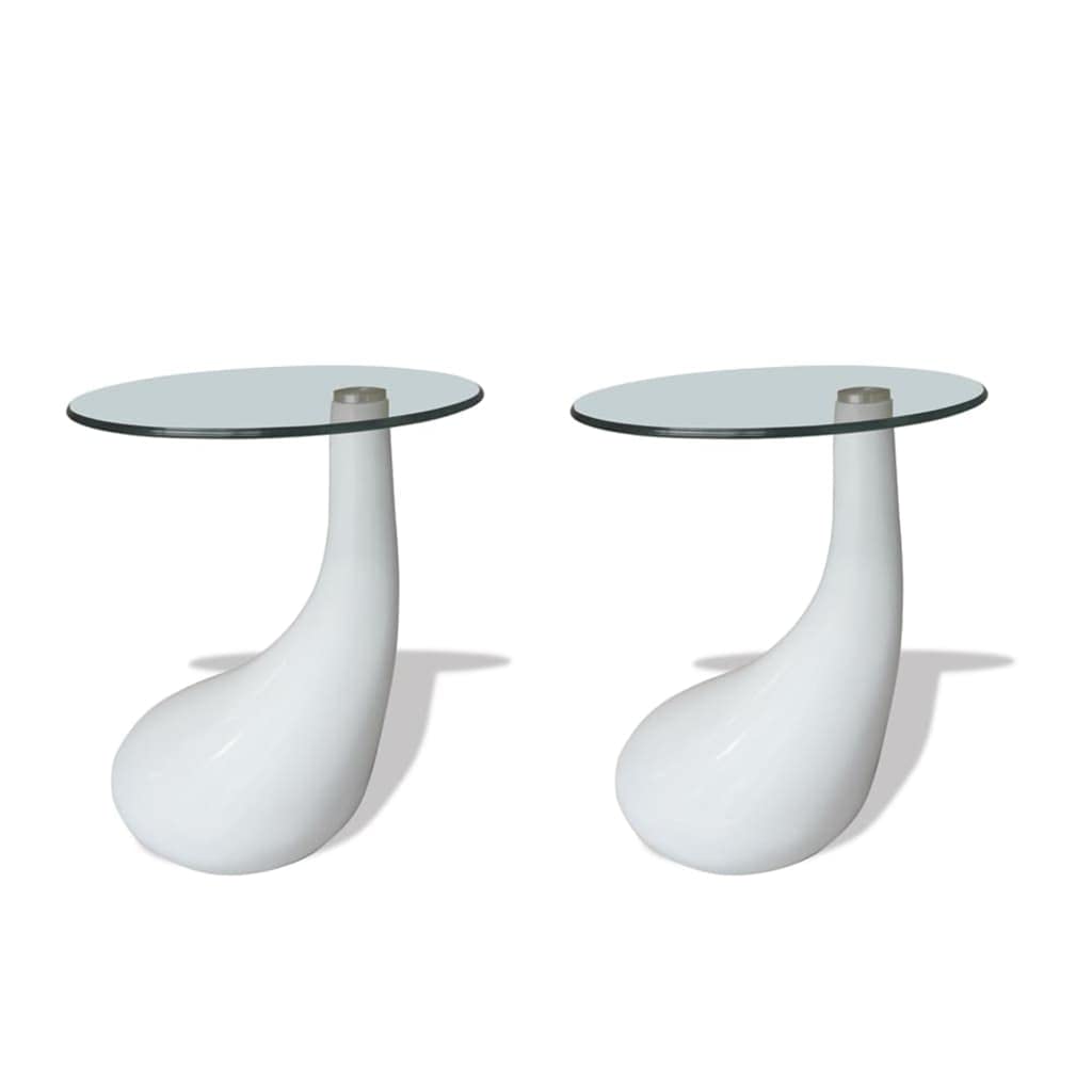 Modern White Round Coffee Table Set with Glass Top - 2-Piece Small Living Room & Bedroom Furniture (16.5