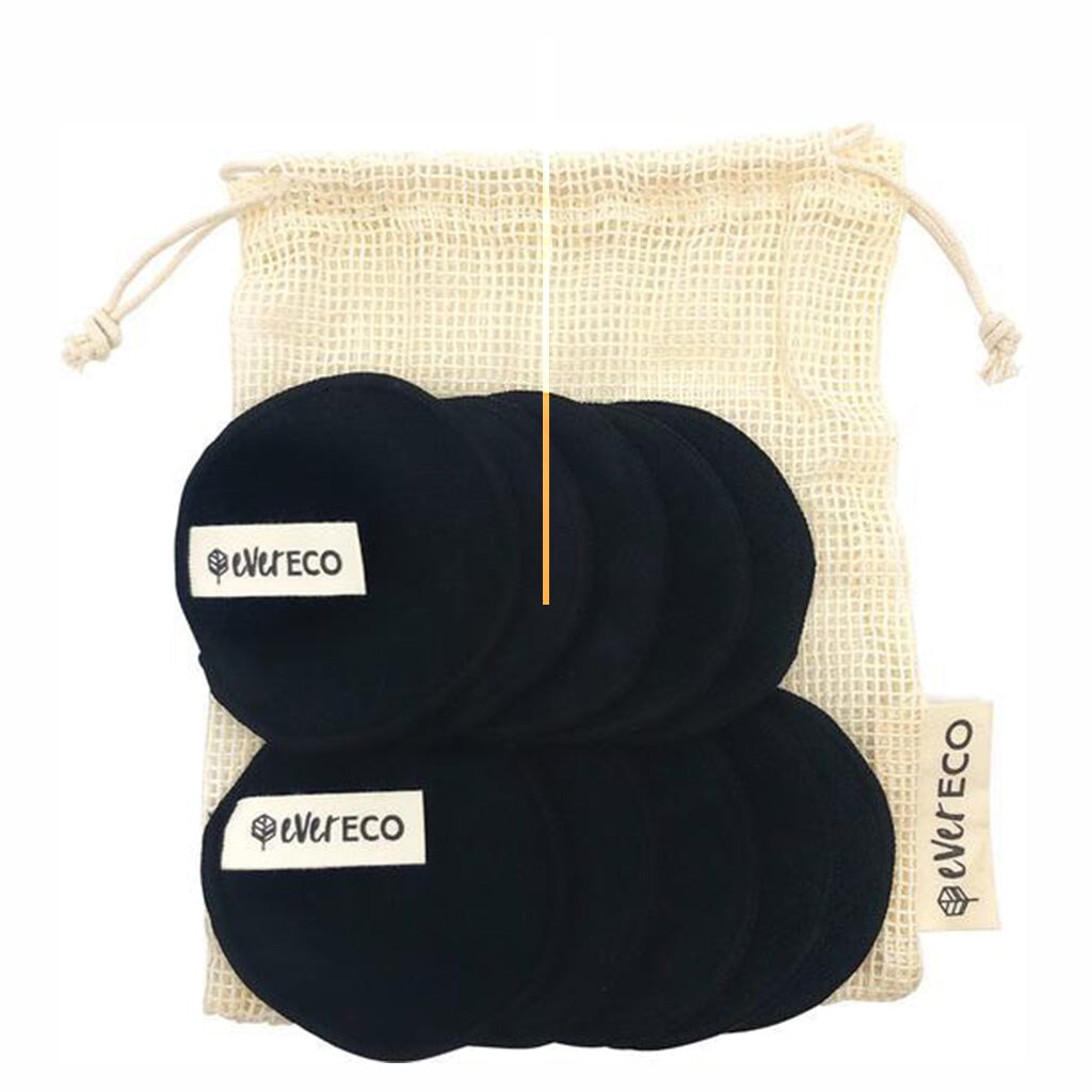 EVER ECO Reusable Bamboo Facial Pads - 12 Pack Black Makeup Remover Pads with Cotton Wash Bag | Eco-Friendly, Soft & Gentle for Face Cleansing | Perfect for Travel, Daily Skincare & Makeup Removal