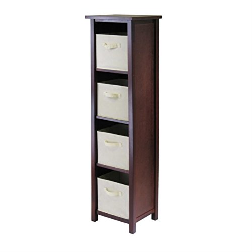 Ergode Wood Omaha Storage Rack with 2 Foldable Baskets - Black Finish, Sturdy Shelves for Easy Organization | Space-Saving Shelf Unit for Bedroom, Bathroom, Closet & Office | Quick Assembly Home Storage Solution (94861-VV)