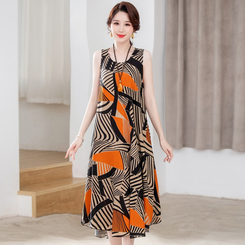 Vintage Floral Print Sleeveless Dress for Women - Summer Casual, Beach Party, and Date Night Outfit