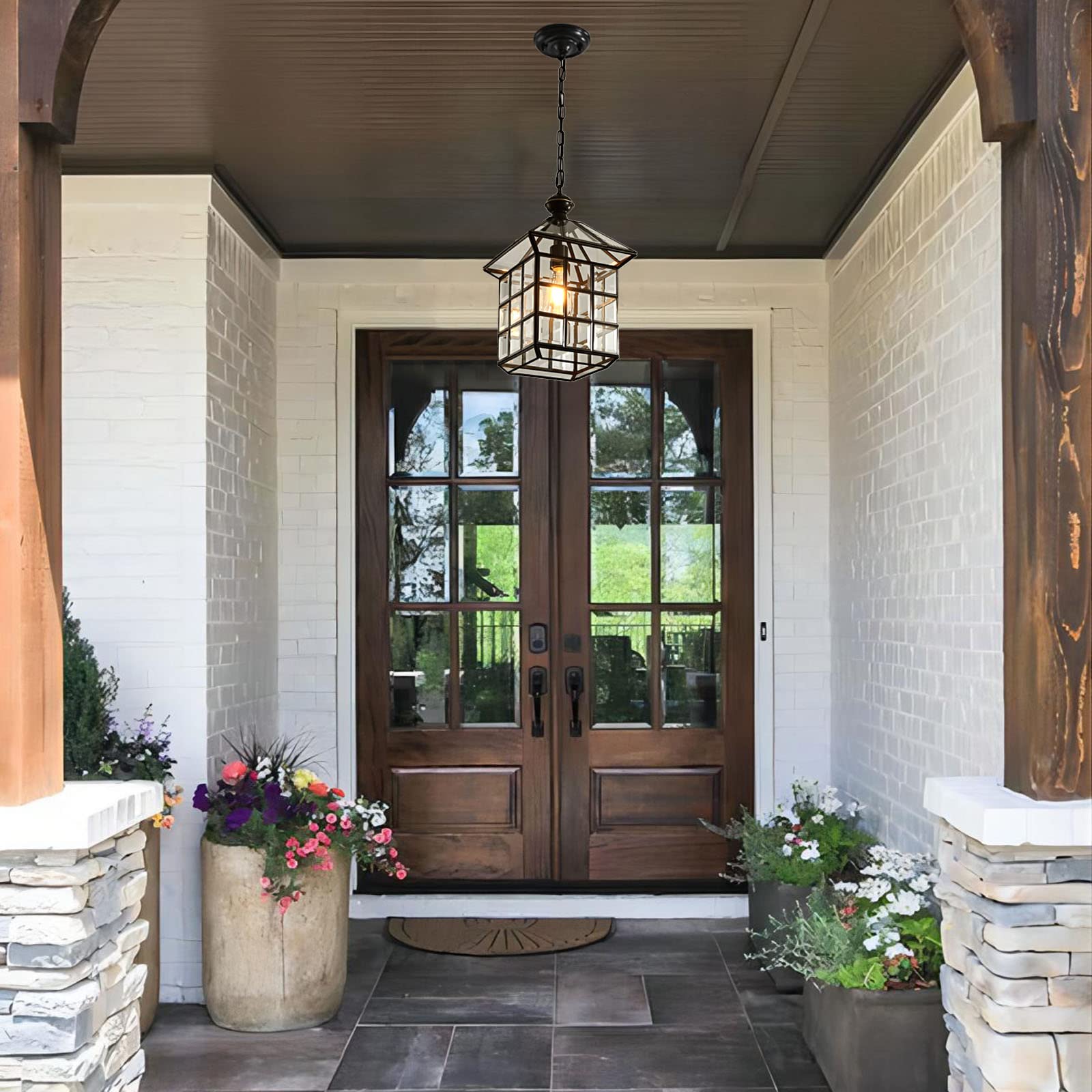 Milaii Copper Bronze Outdoor Pendant Light Fixtures - Waterproof Hanging Porch Light with Clear Glass, Anti-Rust Patio Entryway Chandelier - Perfect for Porch, Garden, Patio, and Outdoor Entryway Lighting