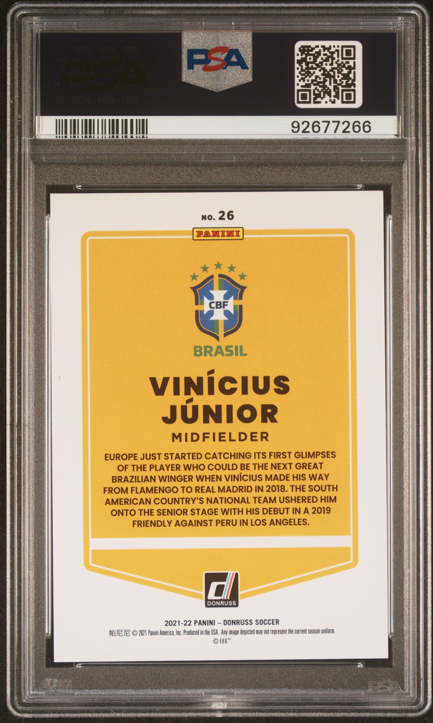 2021 Panini Donruss Qatar Vinicius Jr. Holo Red Laser Parallel 20/99 #26 PSA 10 Gem Mint - Soccer Trading Card for Collectors & Investors