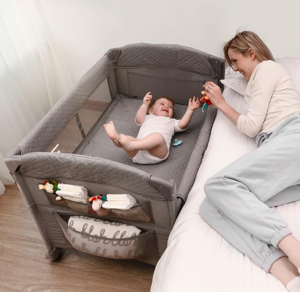 BabyWombWorld Portable Baby Bassinet Bedside Sleeper - Soft Newborn to Toddler Crib with Storage & Wheels | Safe Co-Sleeping Solution for Nursery, Bedroom & Travel