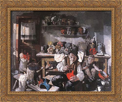 Vilmos Aba Novak 24x20 Gold Ornate Wood Framed Canvas Art - The Mask Maker Painting for Living Room & Bedroom Wall Decor
