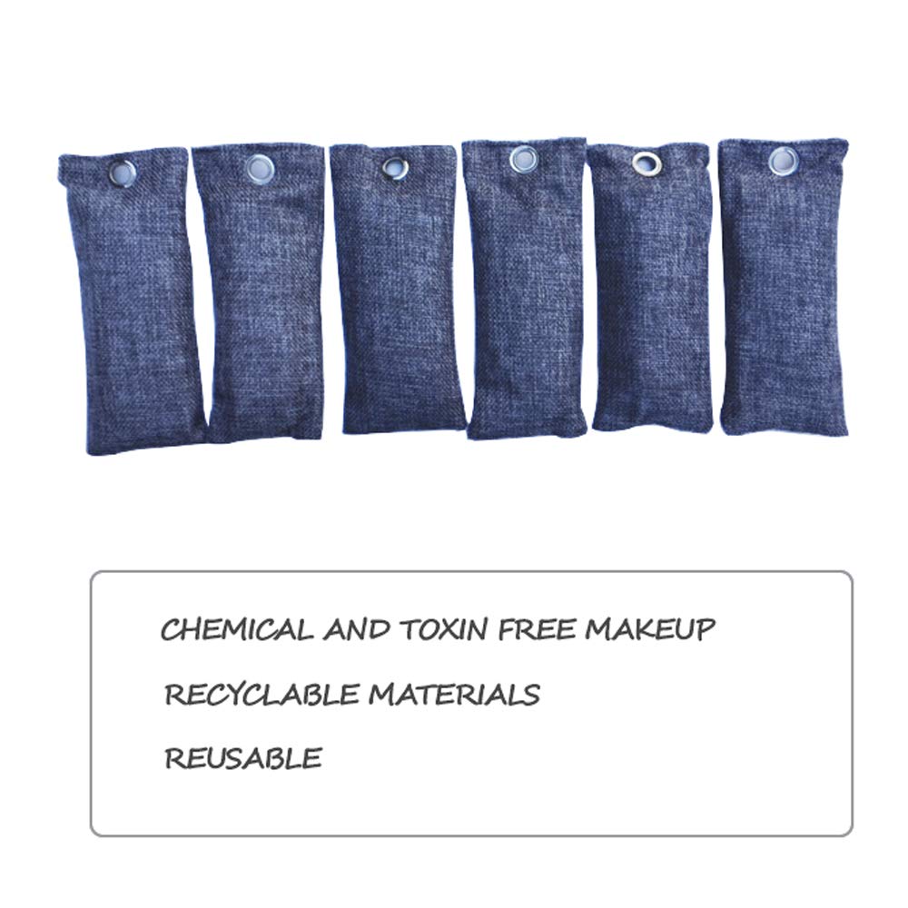 Natural Bamboo Charcoal Air Purifier Bags - Pack of 6 | Odor Eliminator & Deodorizer for Home, Car, Closet | Eco-Friendly Air Freshener for Shoes, Gym, Suitcase, Pet Areas | Breathable & Lightweight Charcoal Bags for Fresh Air Anywhere