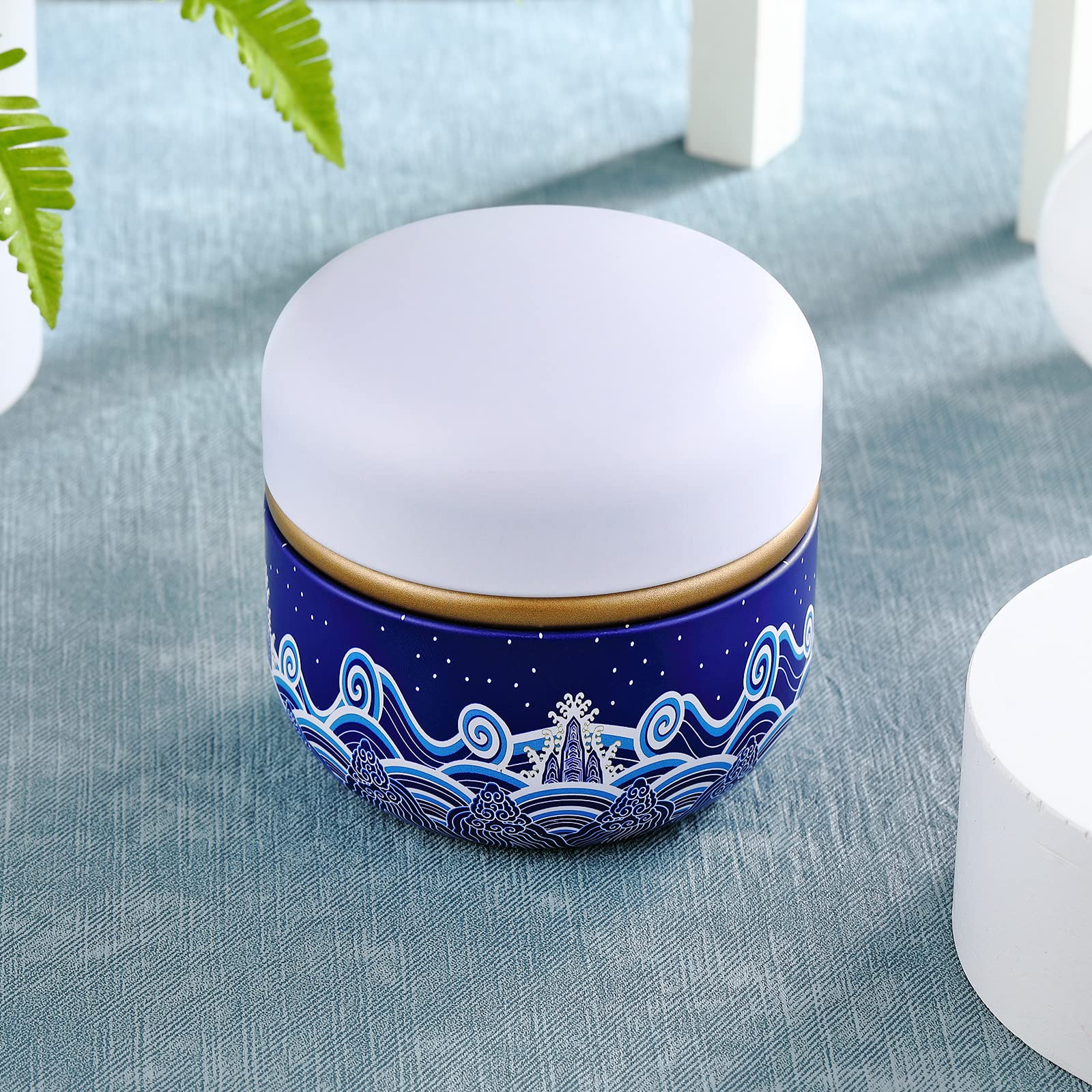 Premium Body Powder Case with Soft Powder Puff - Portable Talcum Powder Container & Tea Canister for Baby & Adult Use - Travel-Friendly Cosmetic Storage (Blue Sea) | Ideal for Diaper Bags, Gym Essentials & Home Organization