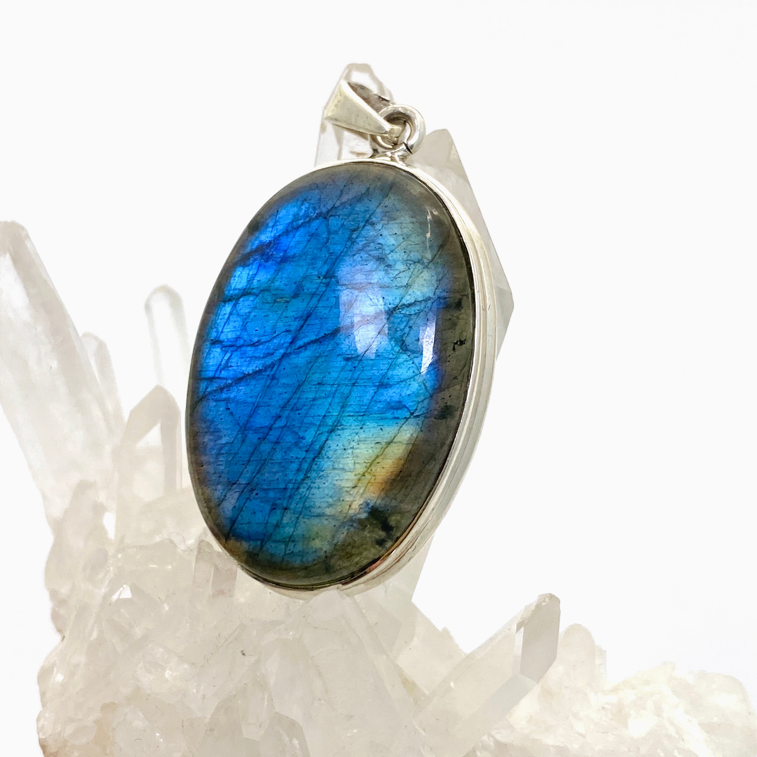 Natural Labradorite Oval Cabochon Pendant - 18mm Handmade Silver Jewelry for Women - Perfect for Meditation, Energy Healing & Spiritual Gifts