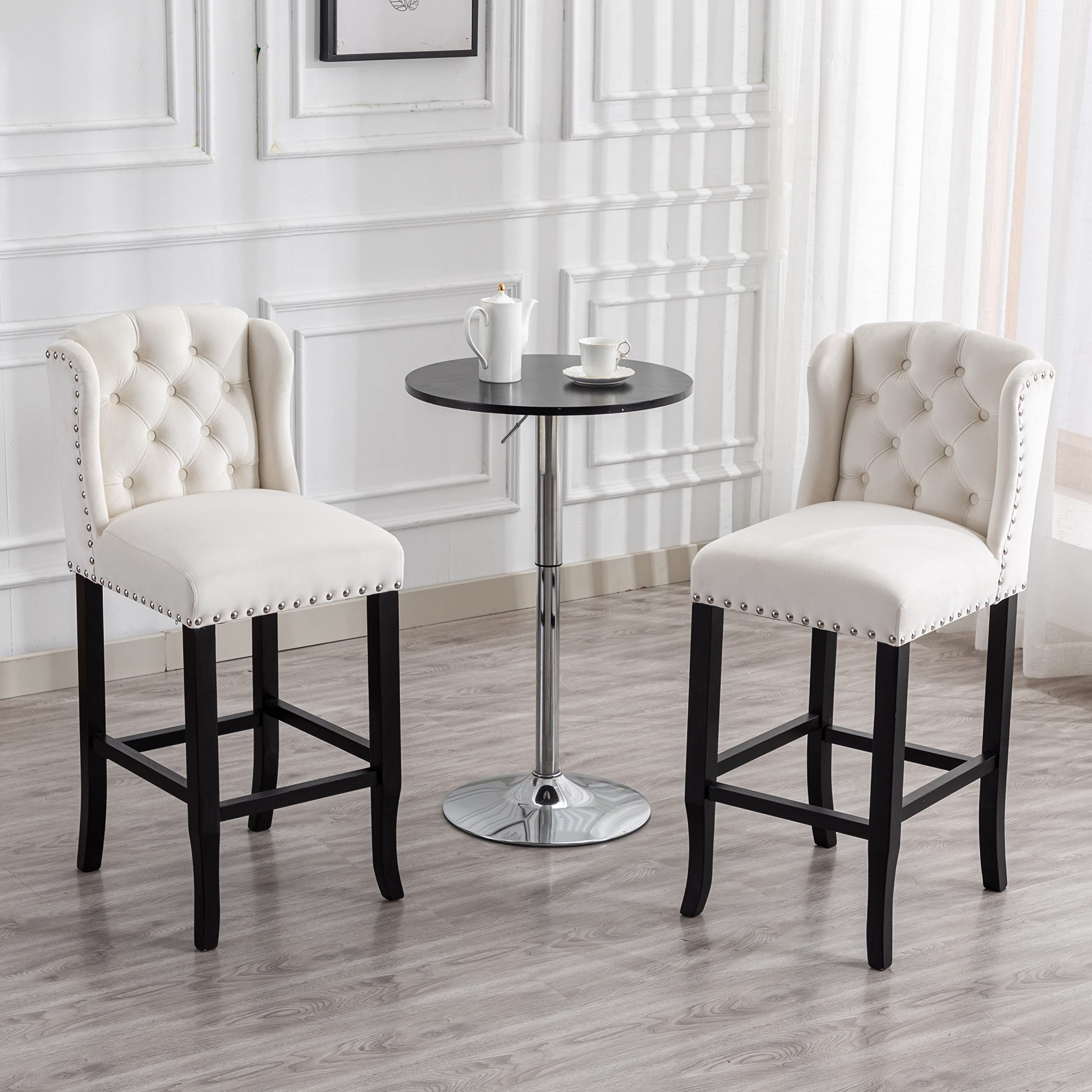 DUOMAY Modern Velvet Tufted Bar Stools Set of 2, 30