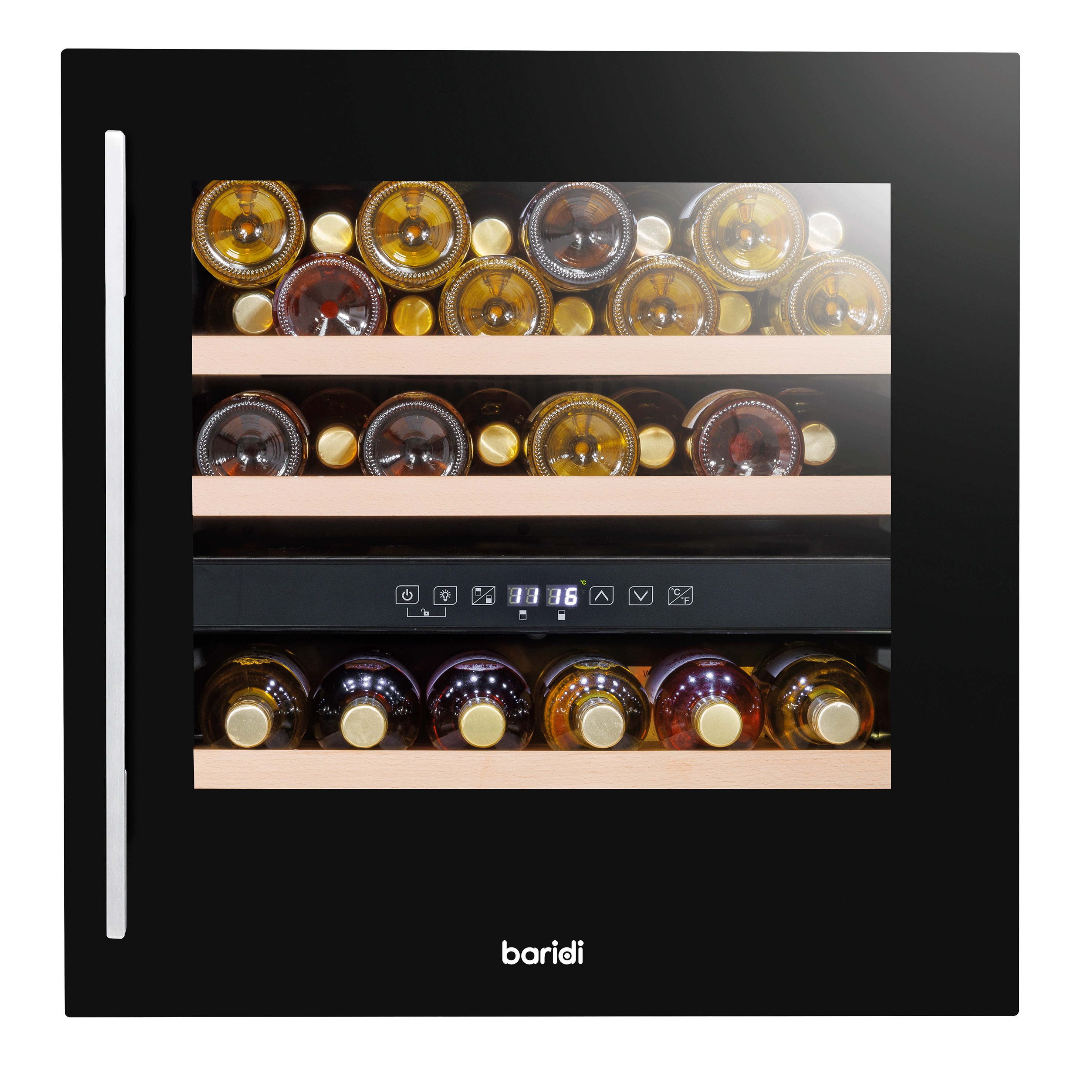 Baridi 60cm Built-In 36 Bottle Dual Zone Wine Cooler with Beech Wood Shelves - Black (DH117) | Perfect for Home Bars, Restaurants & Wine Cellars | Energy Efficient & Quiet Cooling
