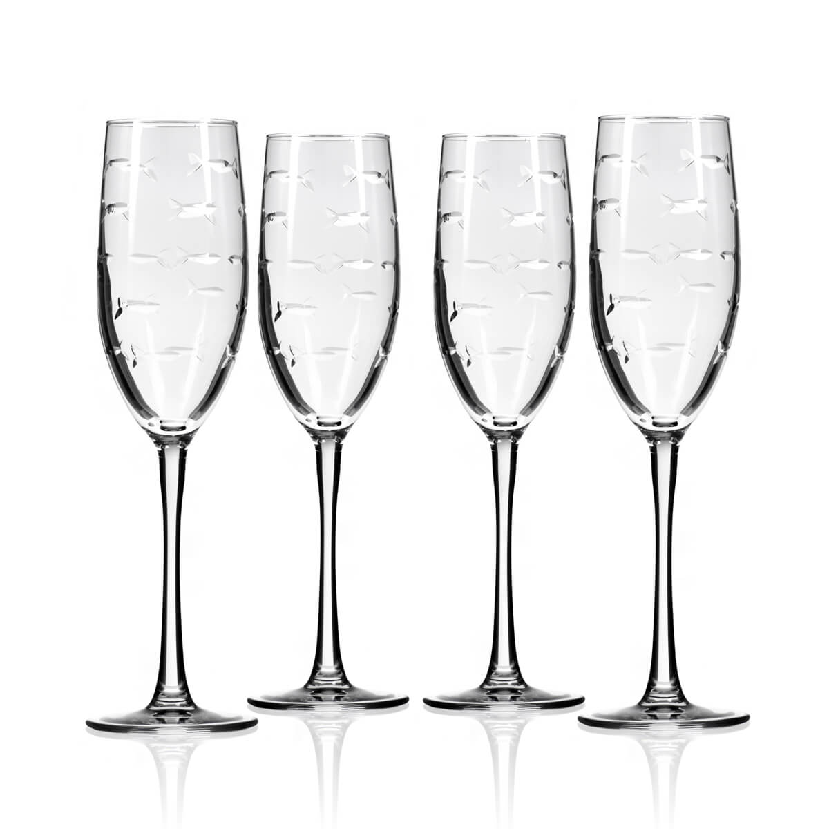 School of Fish 8oz Champagne Flutes - Set of 4 Elegant Glassware for Weddings, Parties & Special Occasions