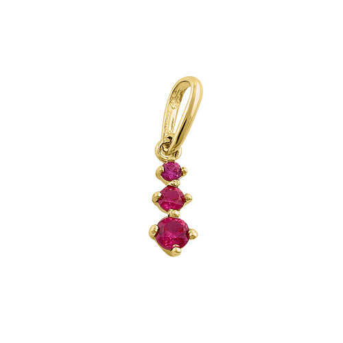 14K Solid Yellow Gold Triple Round Ruby CZ Pendant Necklace for Women - Elegant Jewelry Gift for Birthday, Anniversary & Special Occasions