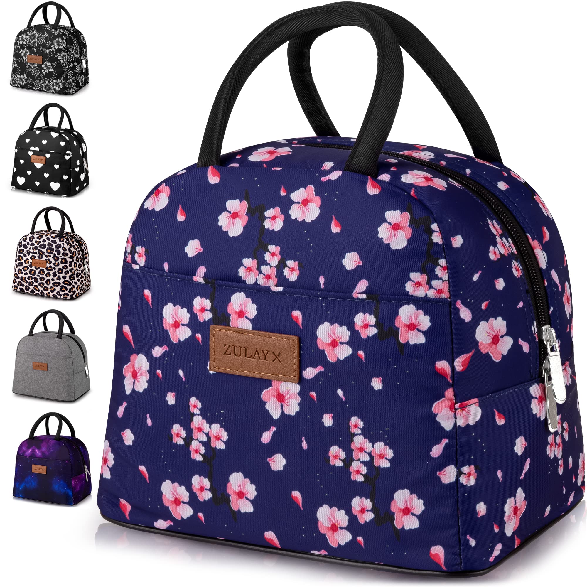 Insulated Lunch Box for Women & Men - Soft Padded Handle Tote Lunch Bag for Work, School & Picnics - Cute Thermal Lunch Box for Teens & Adults (Blue with Pink Flowers) - Perfect for Office, College, Hiking & Outdoor Activities