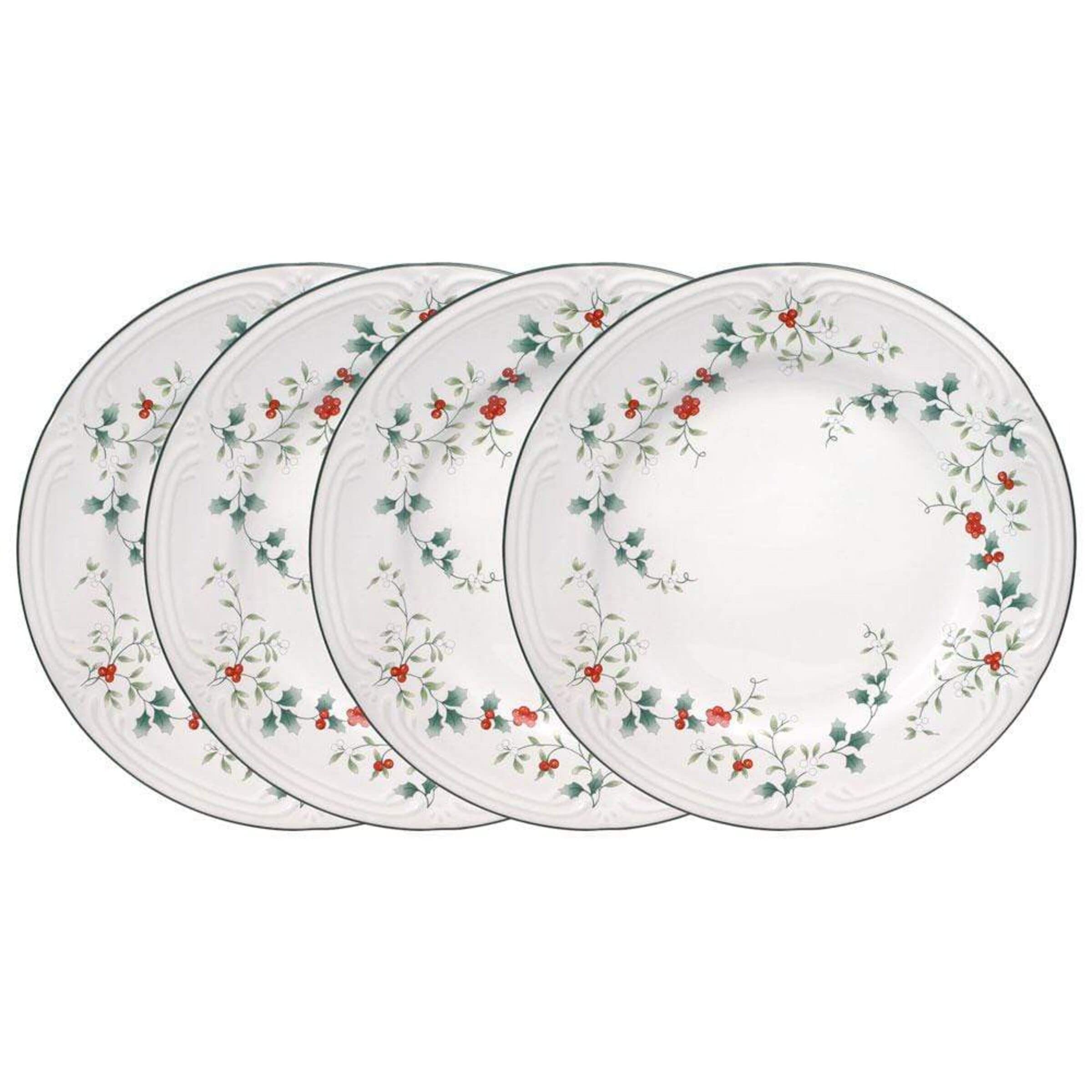 Pfaltzgraff Winterberry 10.5-Inch Dinner Plates Set of 4 - White Ceramic Plates for Holiday Dining & Entertaining - Perfect for Christmas, Thanksgiving & Family Gatherings
