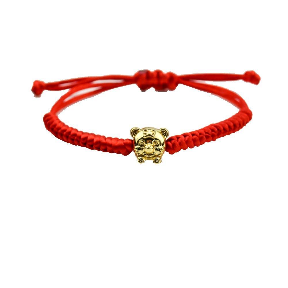 Golden Tiger Pendant Red Rope Bracelet - Chinese Zodiac Animal Charm Jewelry for Good Luck & Wealth - Unisex Gift for Women & Men - Perfect for New Year, Birthday & Daily Wear
