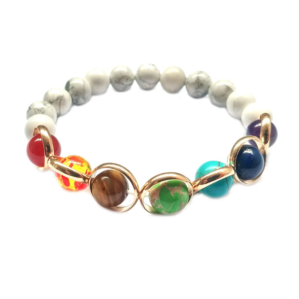 7 Chakras Healing Bracelet for Women & Men - Chakra Balancing Crystal Beads with White Turquoise & Essential Oil Diffuser - Spiritual Jewelry Gift for Wife, Girlfriend, Daughter - Yoga, Meditation & Energy Healing Accessory