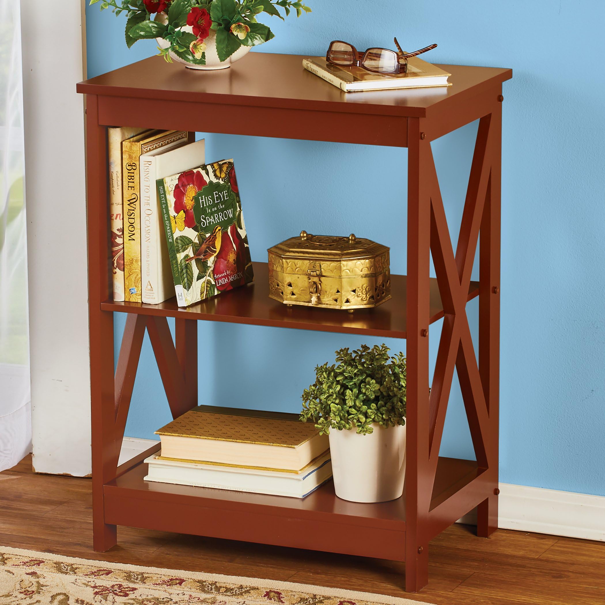 Rich Walnut Wood Side Table with 2 Storage Shelves - Rustic End Table for Living Room, Bedroom, or Office - Perfect for Storing Books, Decor & Essentials