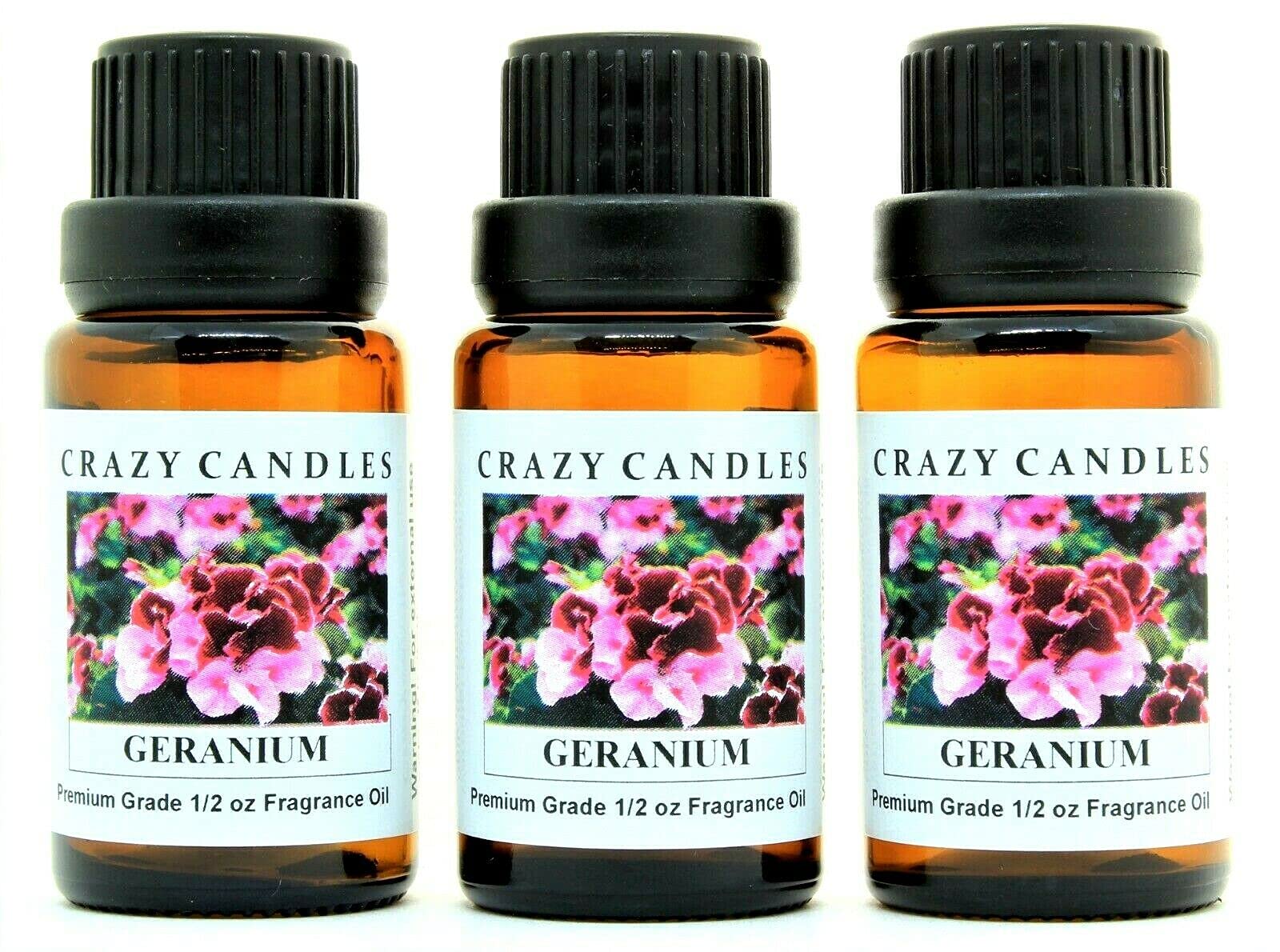 Premium Geranium Scented Fragrance Oil - 3 Pack (1/2 FL Oz/15ml Each) - Aromatherapy, Candle Making & Home Fragrance Essential Oil
