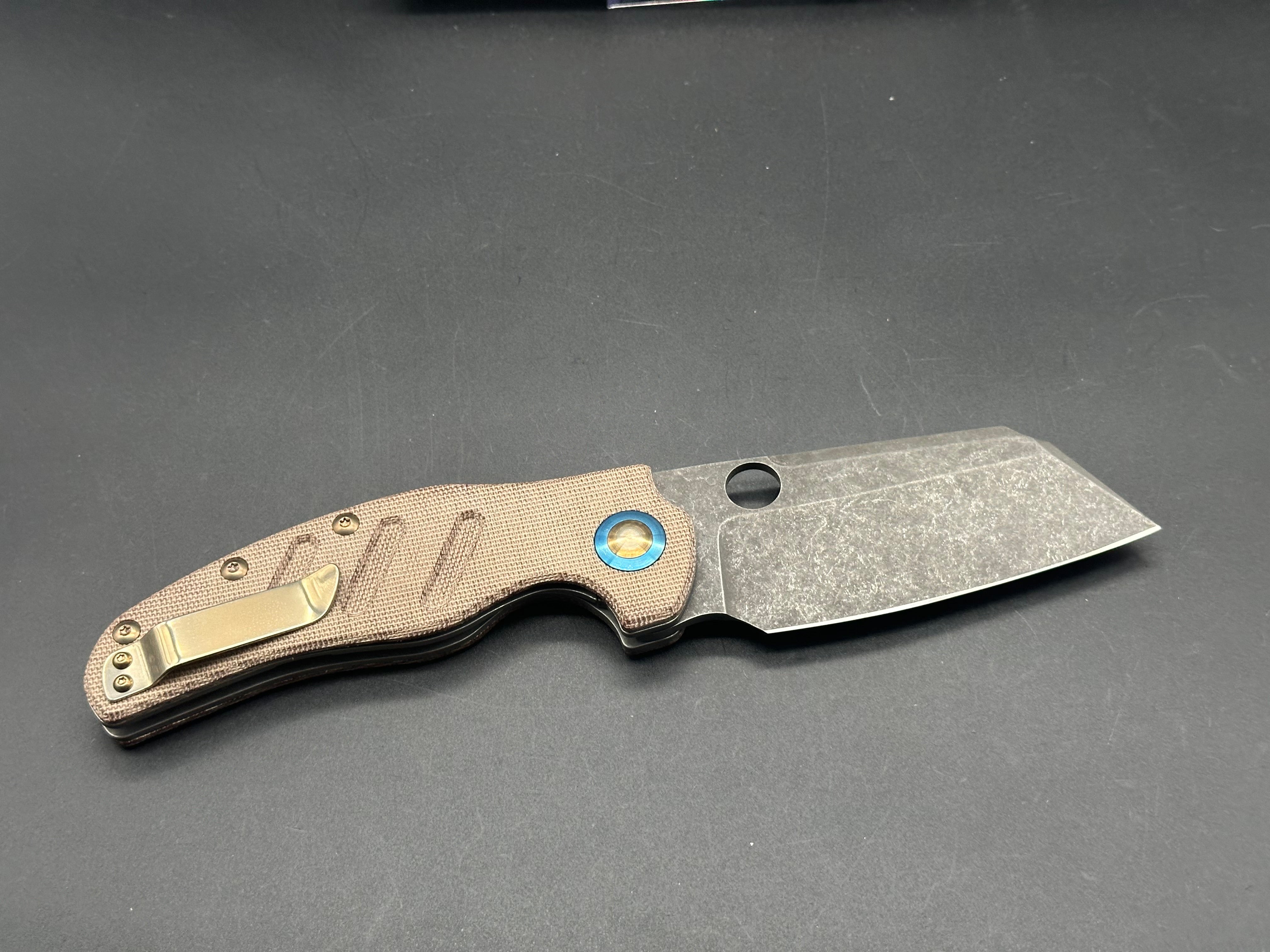 KIZER C01C Sheepdog XL Folding Knife - Brown Micarta Handle, 154CM Steel Blade - Heavy Modified for Outdoor, Camping & EDC Use