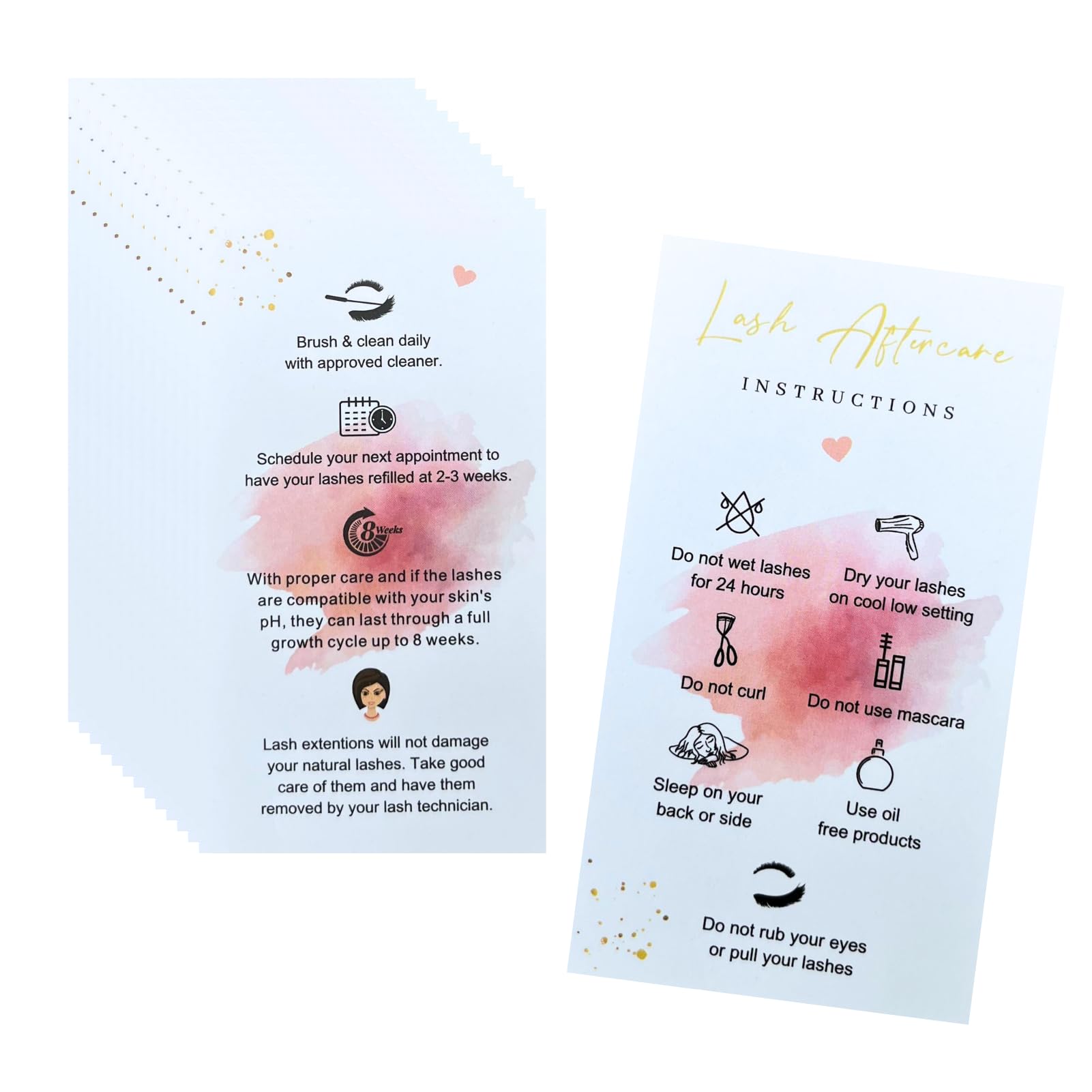 100 Pack Pink Eyelash Extension Aftercare Cards - 3.5