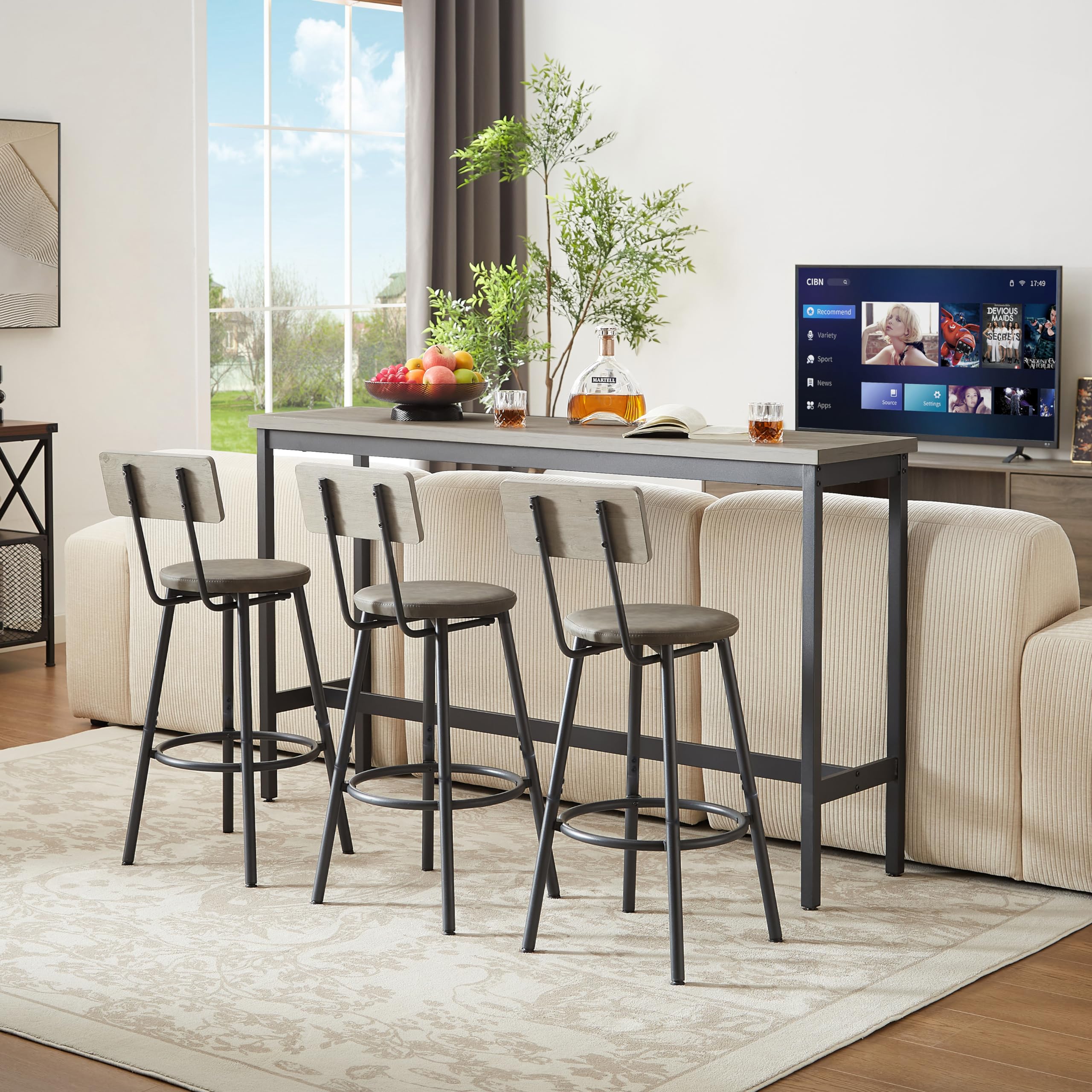 4-Piece Long Bar Table and Chairs Set for 3 - 63