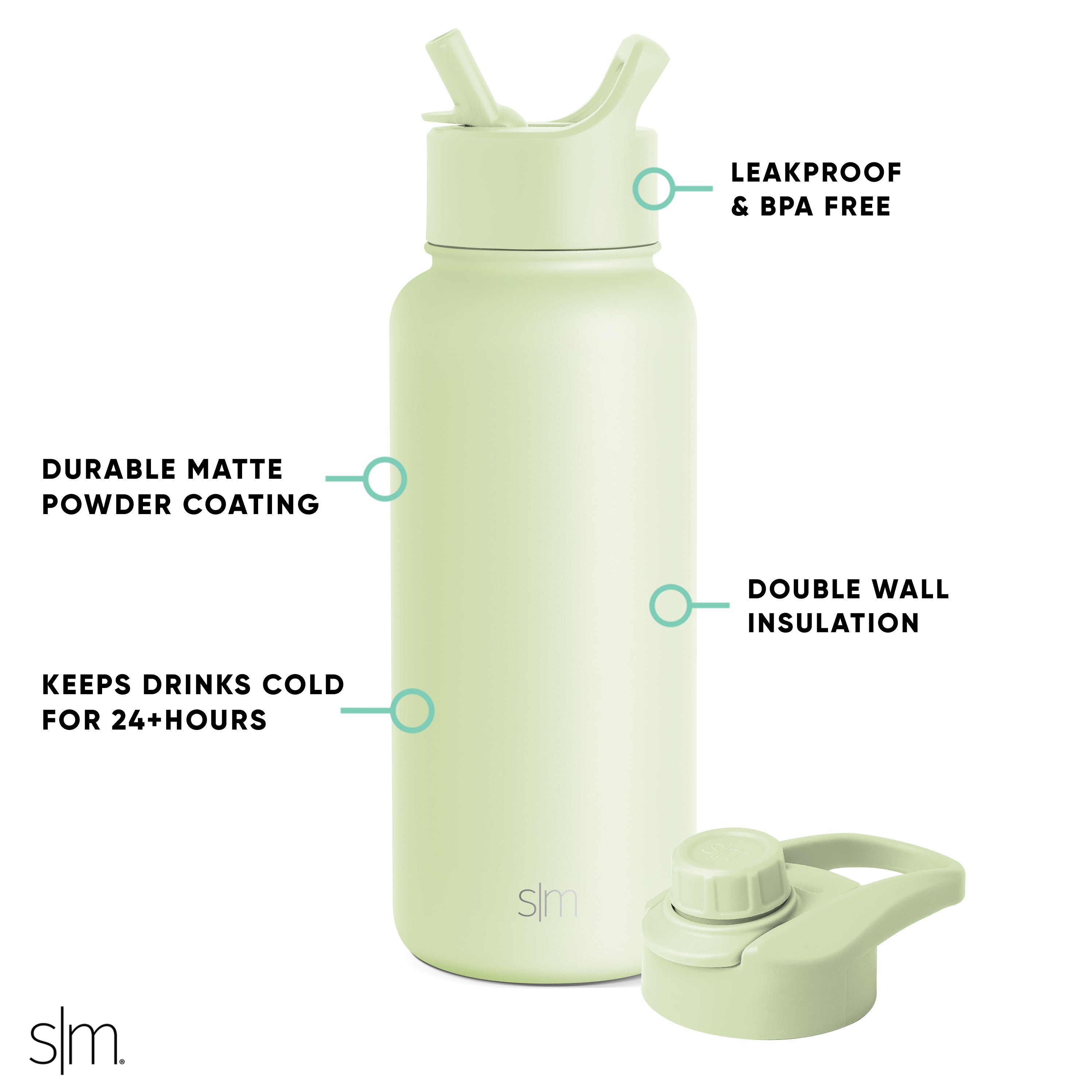 Summit Insulated Water Bottle with Straw & Chug Lid - 32oz Leakproof Stainless Steel Thermos for Gym, Hiking & Outdoor Activities