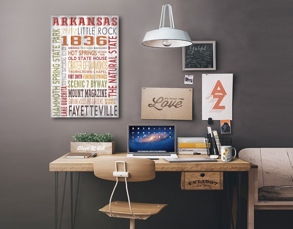 Lantern Press Arkansas Rustic Typography Wall Art - 16x24 Wrapped Canvas Print for Home & Office Decor - Perfect for Living Room, Bedroom or Gift
