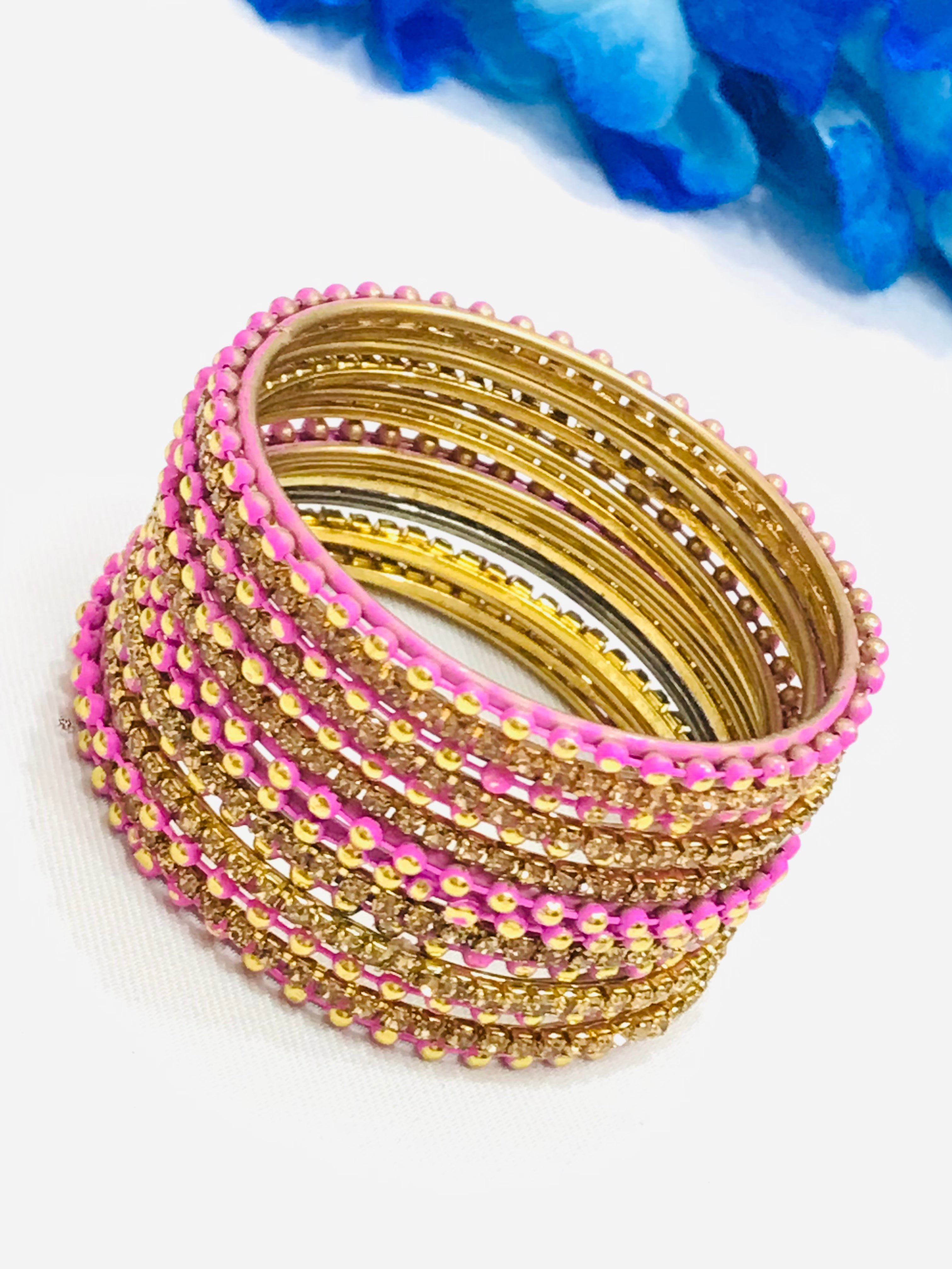 Stylish Pink Dot Metal Bangles for Women & Girls - Trendy Fashion Jewelry for Parties, Gifts & Everyday Wear