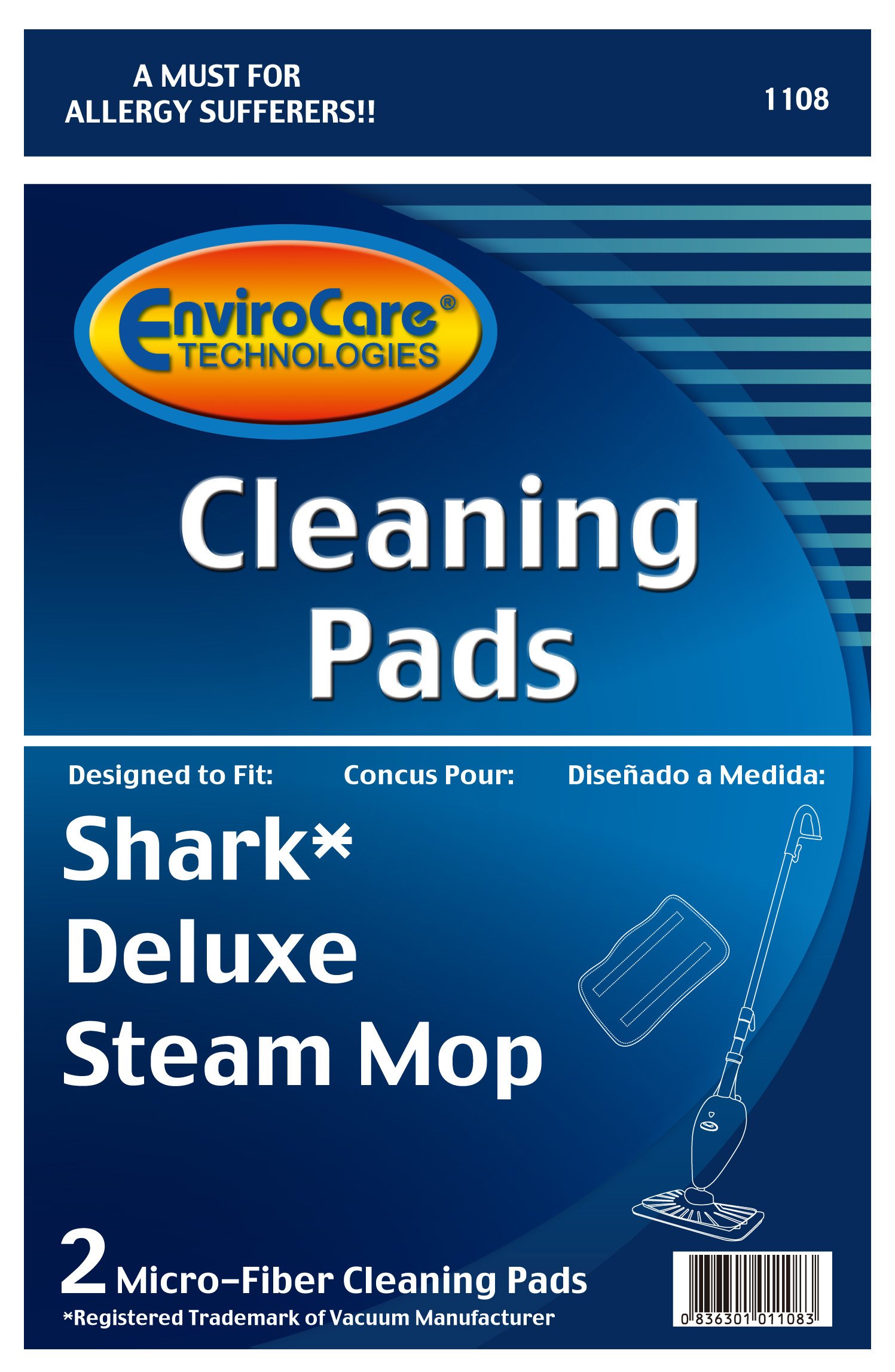 EnviroCare Replacement Mop Pads for Shark Steam Mops - Compatible with Shark Deluxe S3101, S3202, S3250, S3251 & Spray Mops SK410, SK460, SK115, SK140, SK141, SK435CO - 2 Pack - Perfect for Hardwood Floors, Tile & Laminate Cleaning