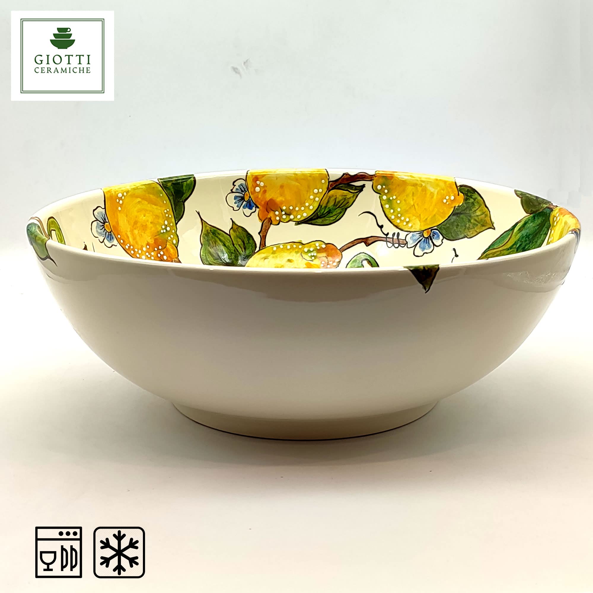 Italian Hand-Painted Ceramic Pasta Bowl Set - Large Tuscan Kitchen Dinnerware for Salad, Pasta & Serving - Lemon Design Plates & Serving Trays - Authentic Made in Italy Pottery (Perfect for Family Dinners, Italian Restaurants & Gift Giving)