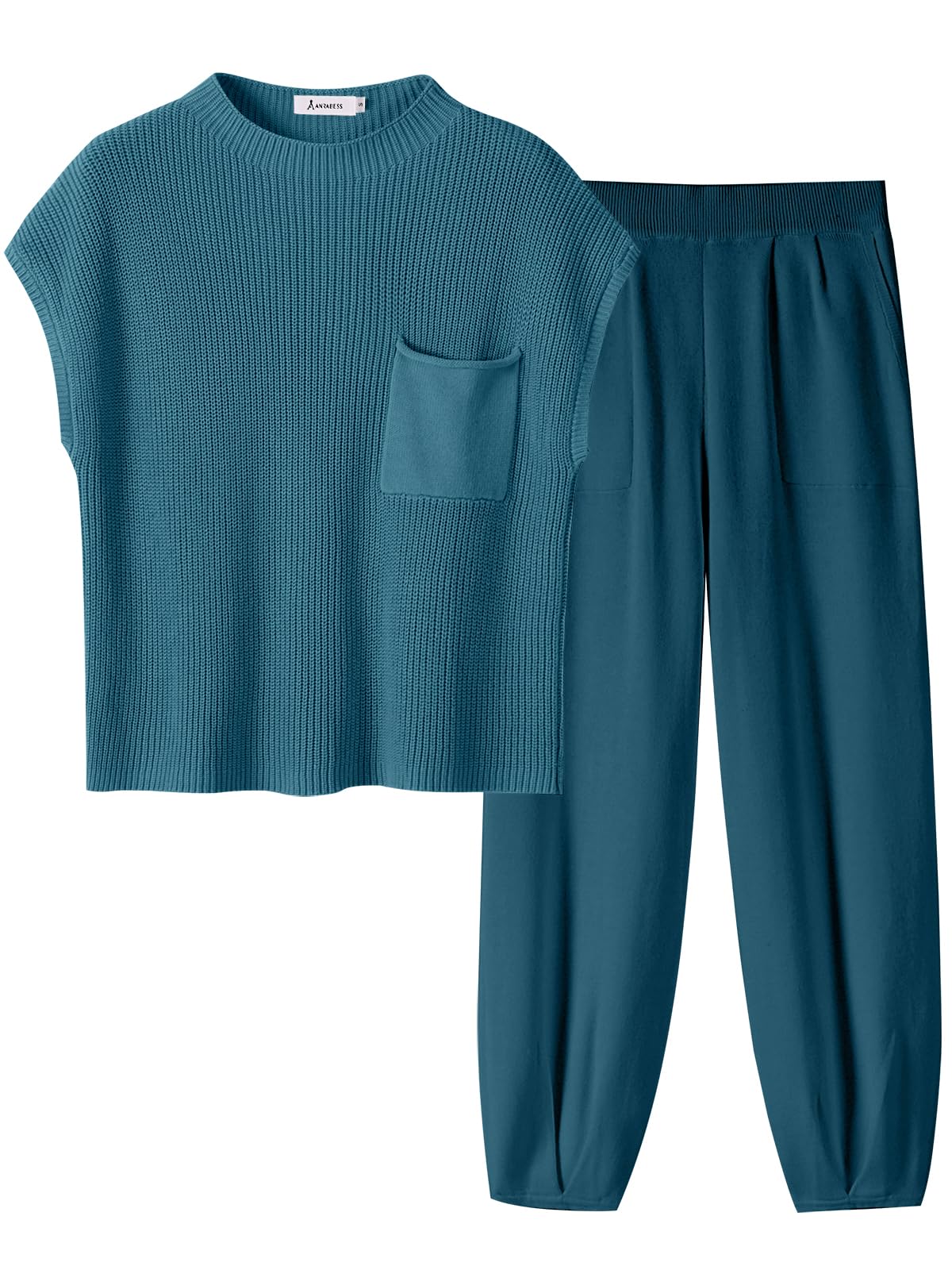 ANRABESS Women's Casual Knit Sweater Set with High Waisted Pants - Cozy Two Piece Outfit for Lounge, Travel & Fall Fashion