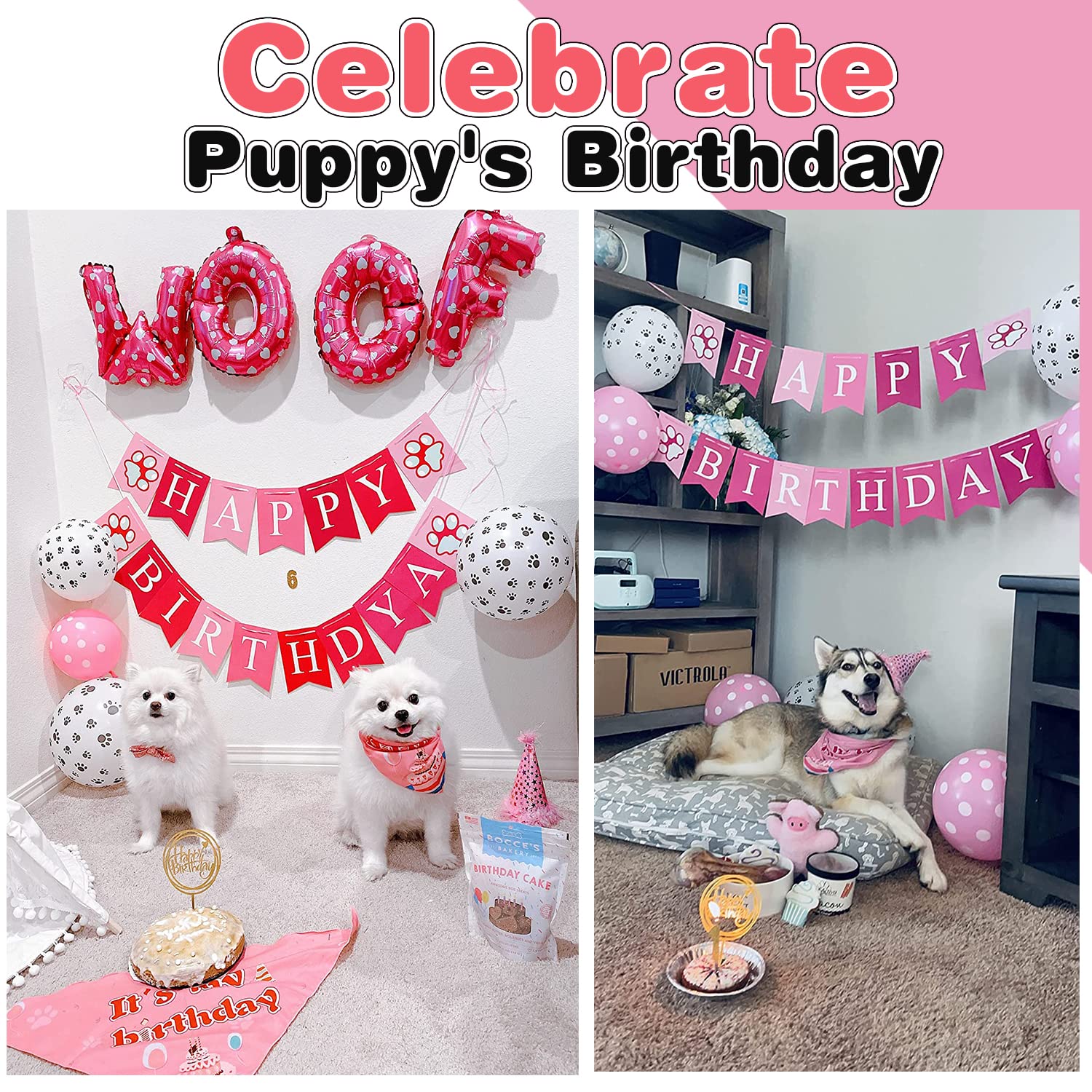 Dog Birthday Party Supplies Set - Cute Dog Bandanas, Hat, Scarf, Banner, Balloons & Bowtie for Puppy Celebration | Perfect for Dog Themed Parties, Birthday Decorations & Pet Photo Shoots