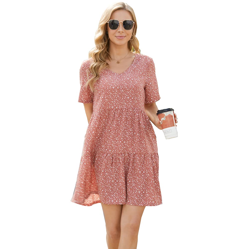 Women's Floral Chiffon Casual Dress with V-Neck & Short Sleeves - Summer Beach Wear, Party Outfit, Office Attire & Date Night Dress