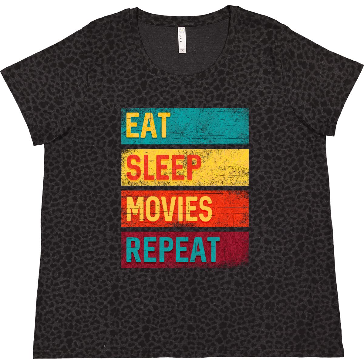 Inktastic Eat Sleep Movies Repeat Women's Plus Size Graphic Tee - Comfortable Cotton T-Shirt for Movie Lovers, Casual Wear & Lounge Outfits