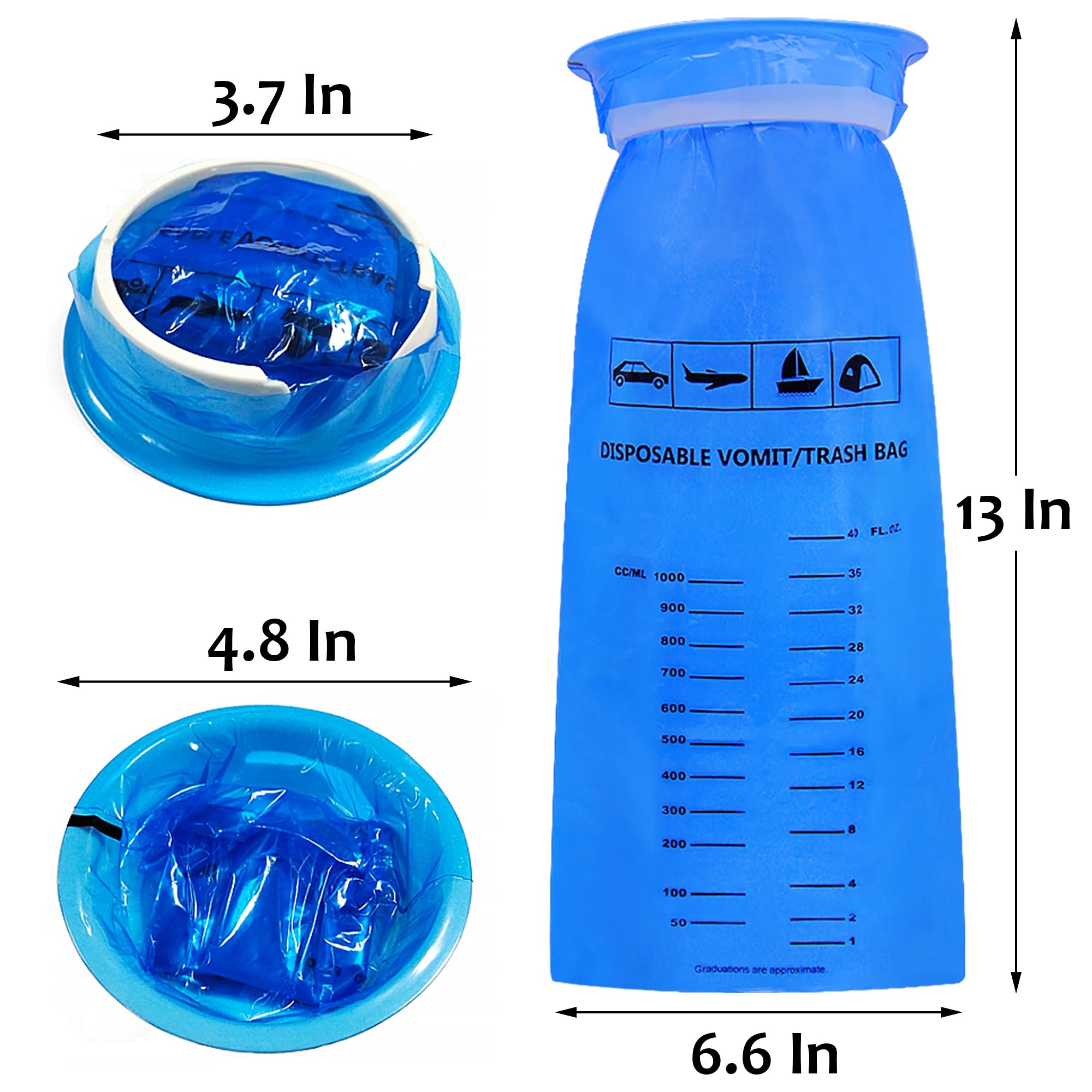 50 Pack Disposable Vomit Bags for Motion Sickness - Blue Emesis Bags for Travel, Airplane, Car & Boat - Nausea Relief for Kids & Adults - Perfect for Road Trips, Cruises & Flights