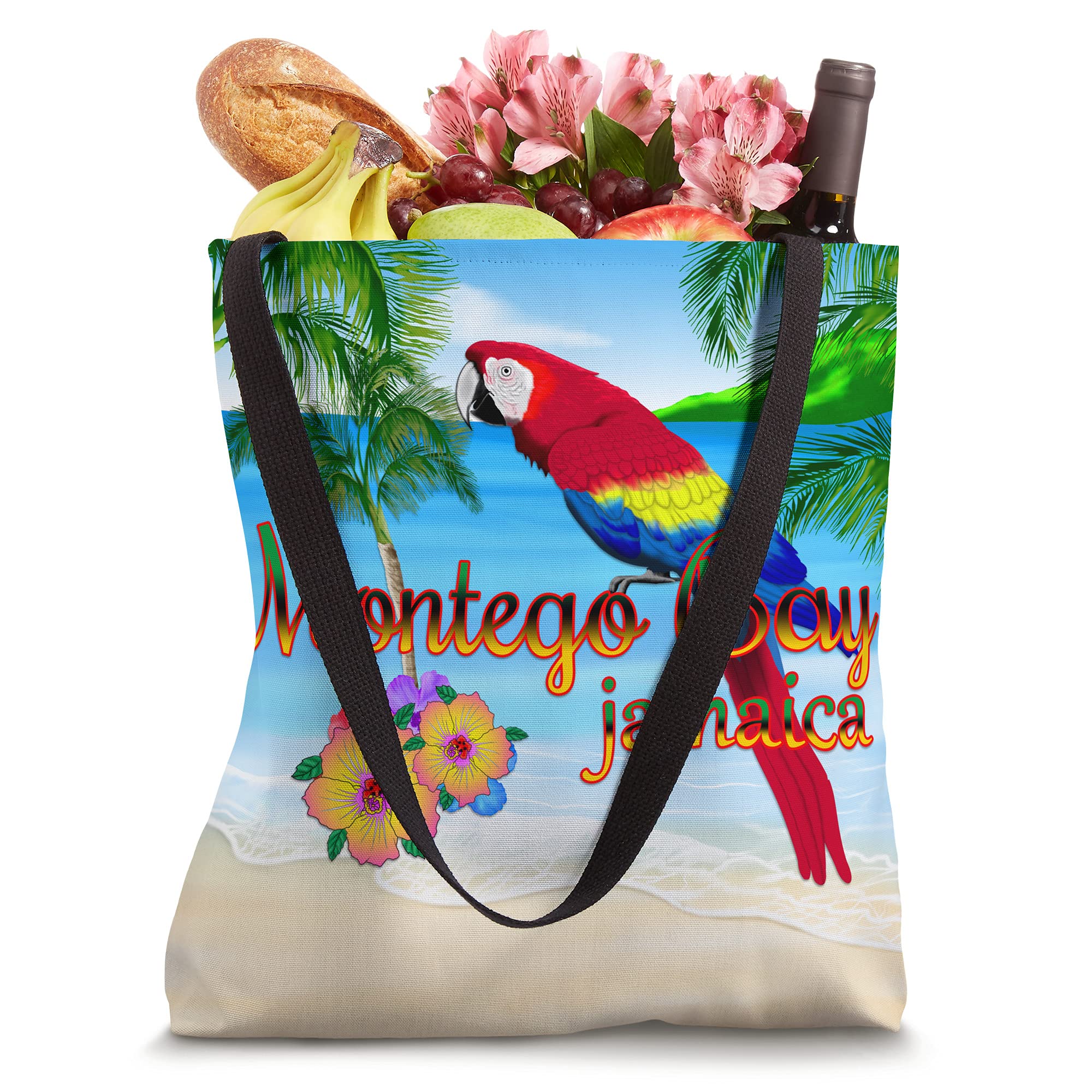 Stylish Montego Bay Jamaica Parrot Tote Bag - Perfect for Beach Vacation, Summer Travel & Shopping - Durable Eco-Friendly Cotton Carryall for Women