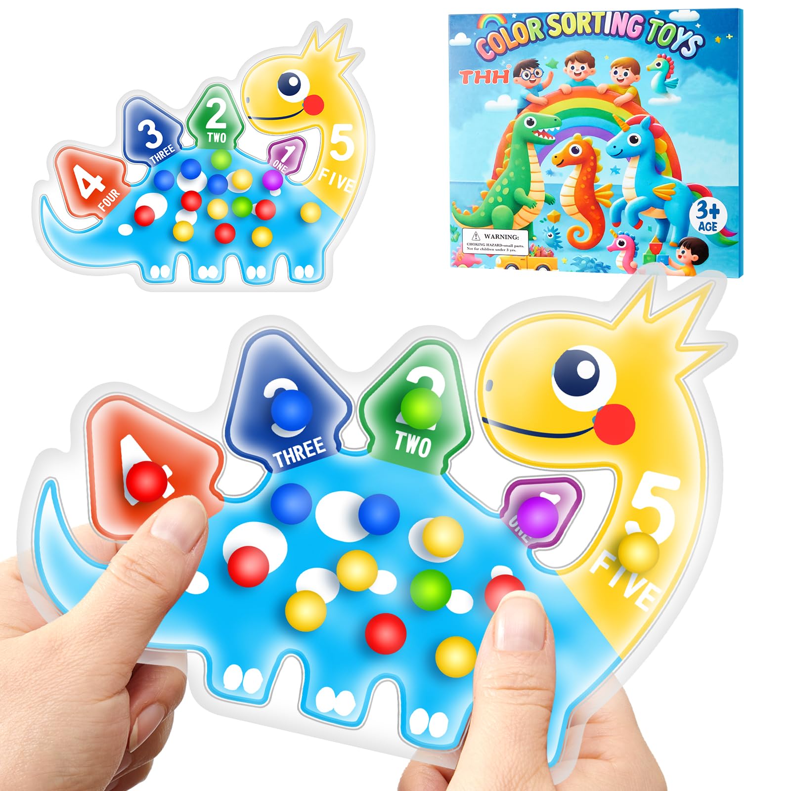 Dinosaur Color Sorting Sensory Toys - Montessori Fine Motor Skills Game for Toddlers Ages 3-5 | Autism Learning, Travel & Quiet Play | Fidget Toys for Calming & Stocking Stuffers | Perfect for Preschool Activities & Home Education