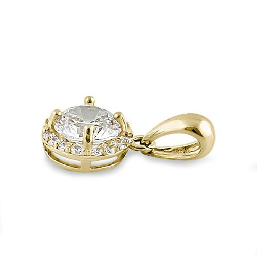 14K Yellow Gold Round Halo CZ Pendant Necklace - Elegant Cubic Zirconia Jewelry for Women - Perfect for Weddings, Anniversaries & Special Occasions