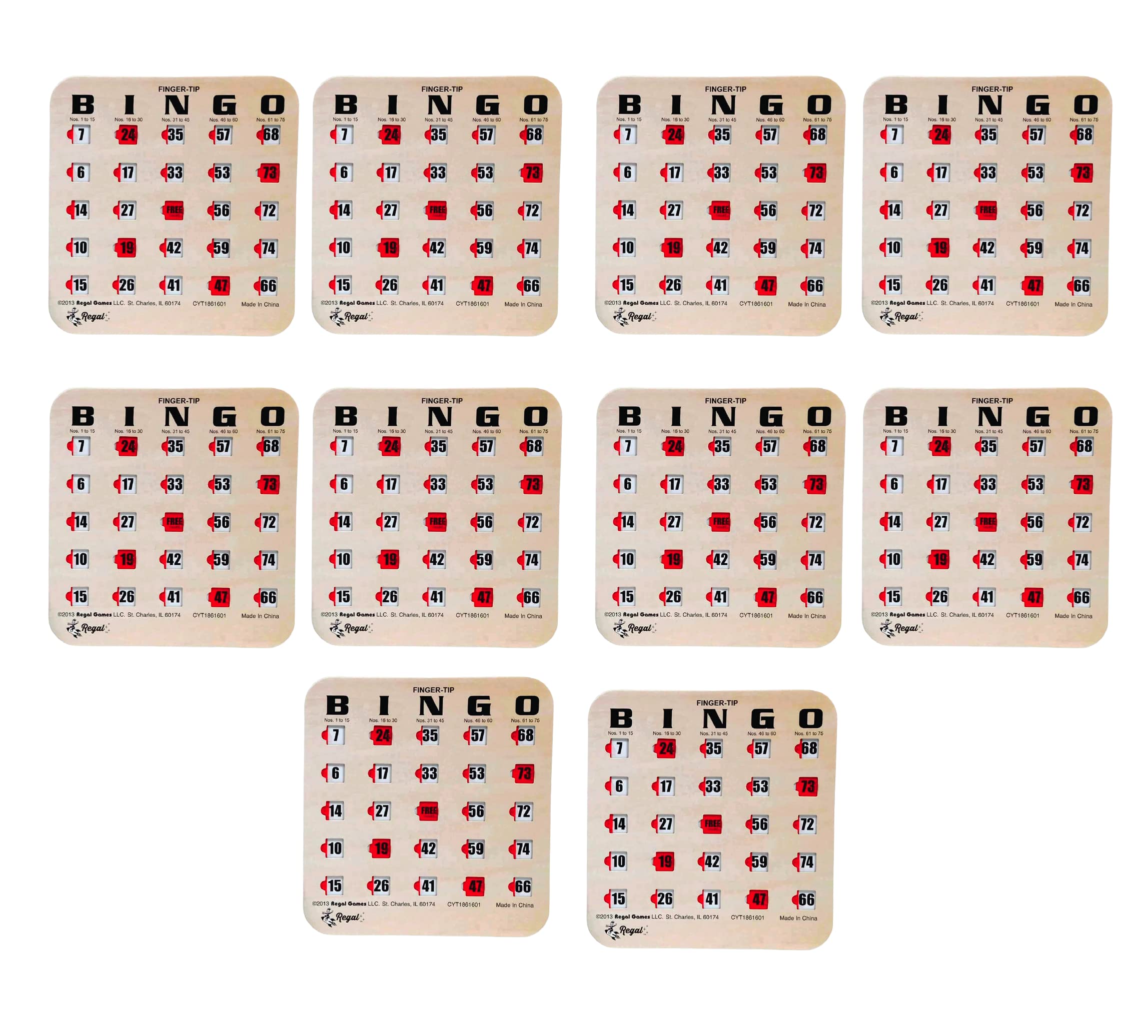 Regal Bingo Bulk Bingo Cards with Sliding Windows - Reusable Large Print Bingo Game Cards for Adults & Large Groups (10-Pack, Woodgrain Design) - Perfect for Parties, Fundraisers, Senior Activities & Family Game Nights