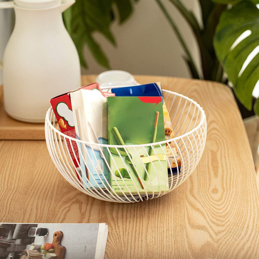 Poeland Metal Wire Fruit Basket - Rustic Kitchen Countertop Organizer for Fruits, Vegetables, Bread & Snacks | Durable Household Storage for Kitchen, Dining Room & Living Room | Perfect for Farmhouse & Modern Home Decor