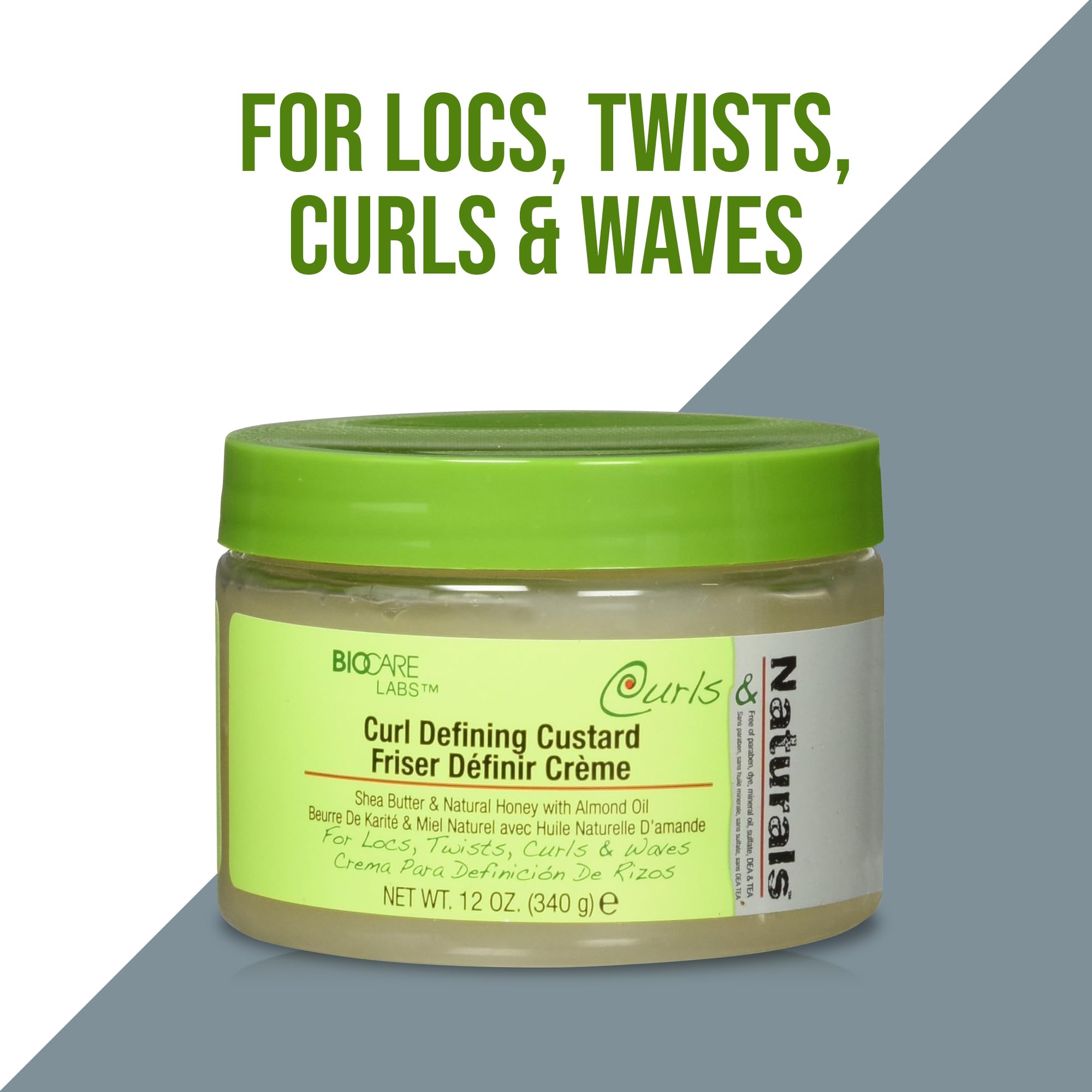BioCare Labs Curl Defining Custard - Natural Hair Styling Gel with Shea Butter, Honey & Almond Oil for Smooth, Moisturized Curls - Curl Enhancer Cream for Defined Styles - Perfect for Wash & Go, Twist Outs, and Bouncy Curls